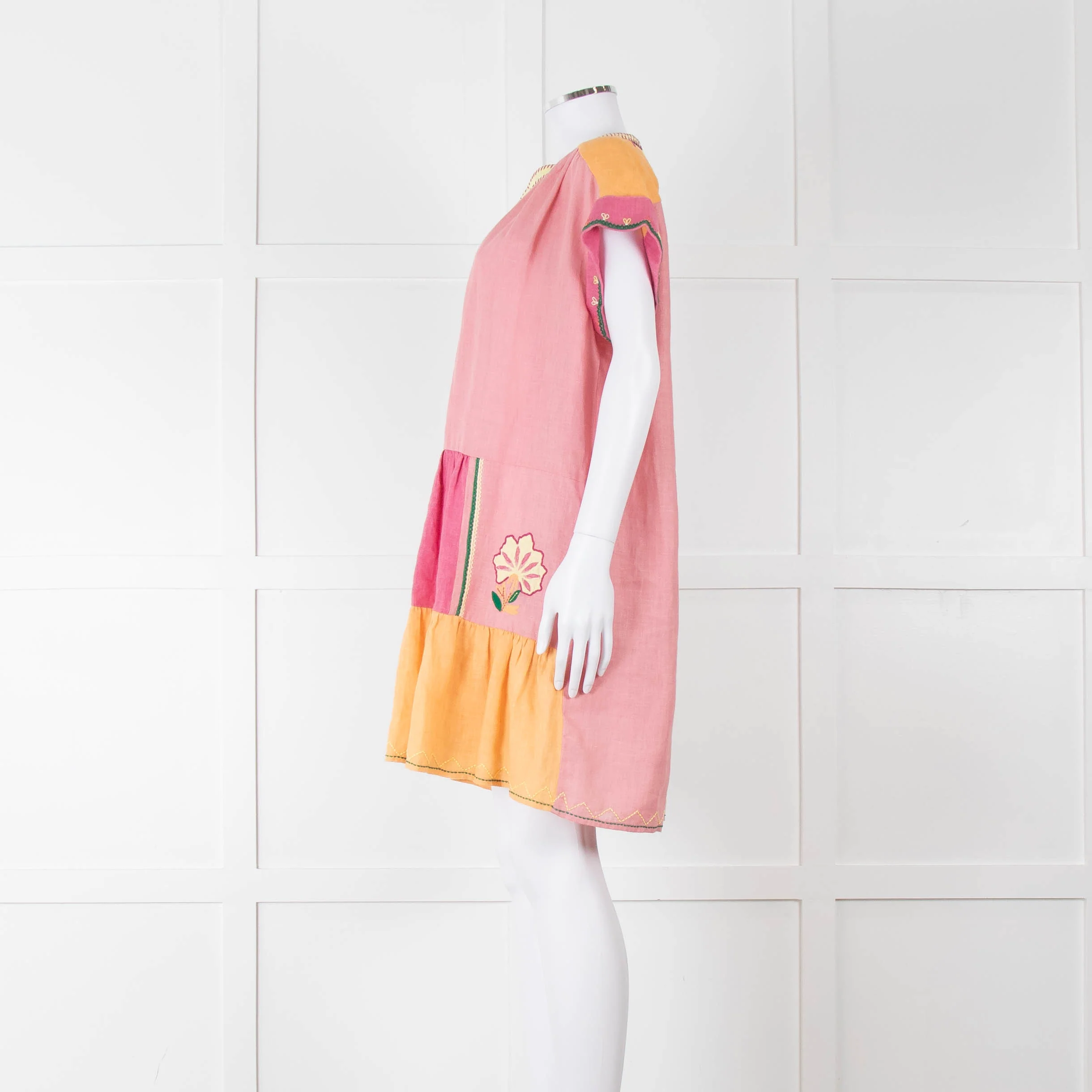Saloni Pink Linen Tunic Mini Dress with Embroidery - Image 7