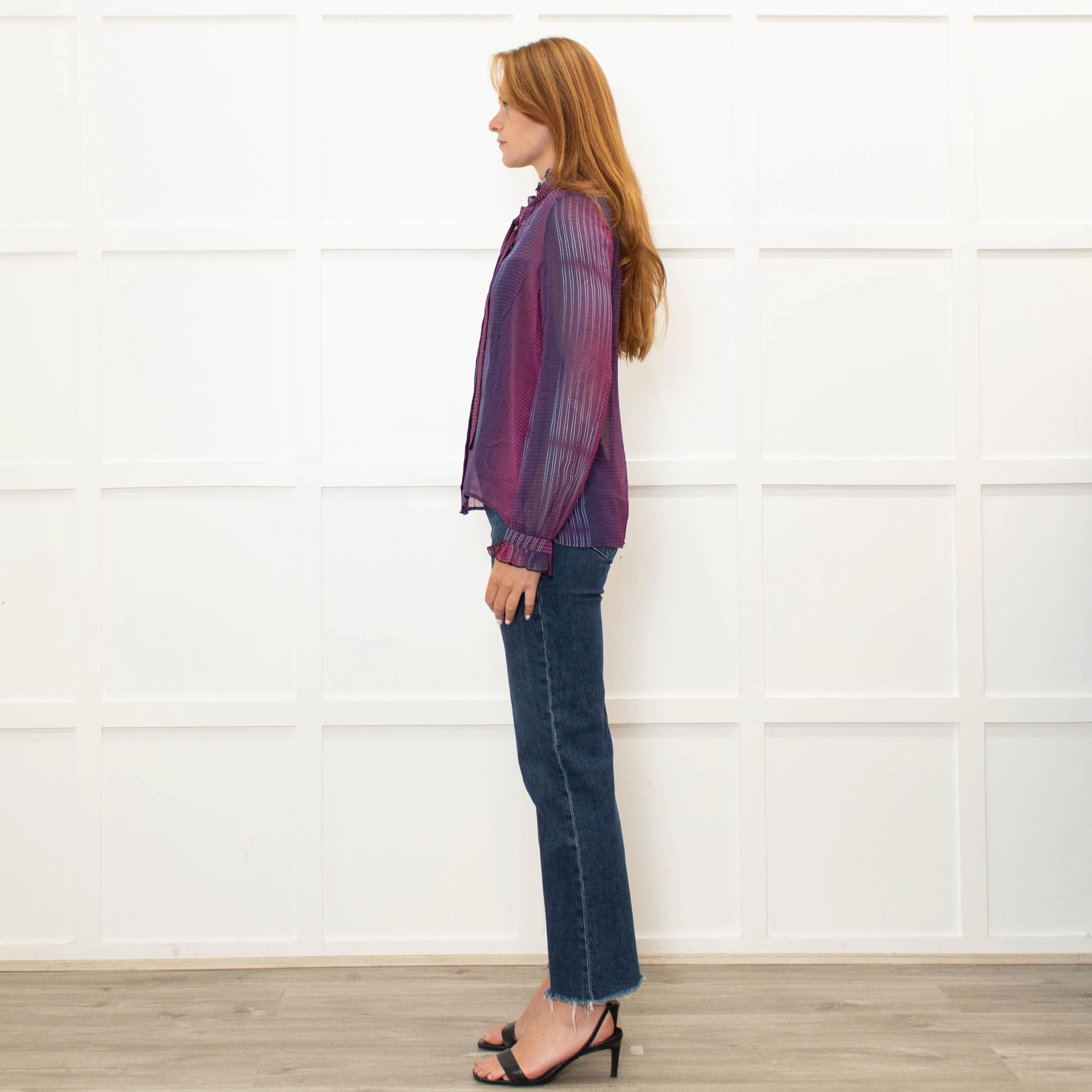 Saloni Purple Burgundy Silk Neck Tie Blouse - Image 3