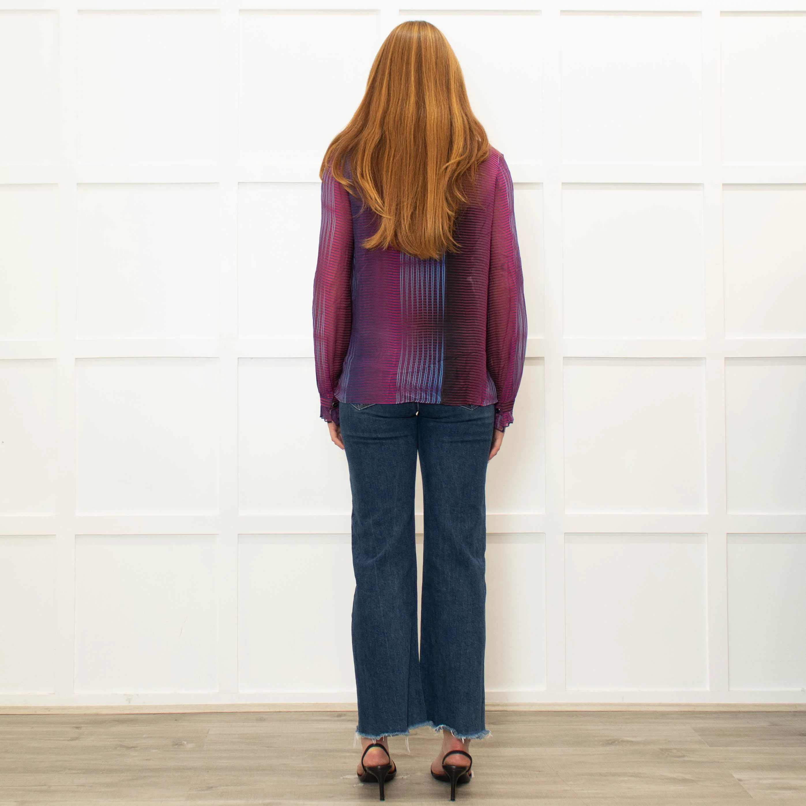 Saloni Purple Burgundy Silk Neck Tie Blouse - Image 4