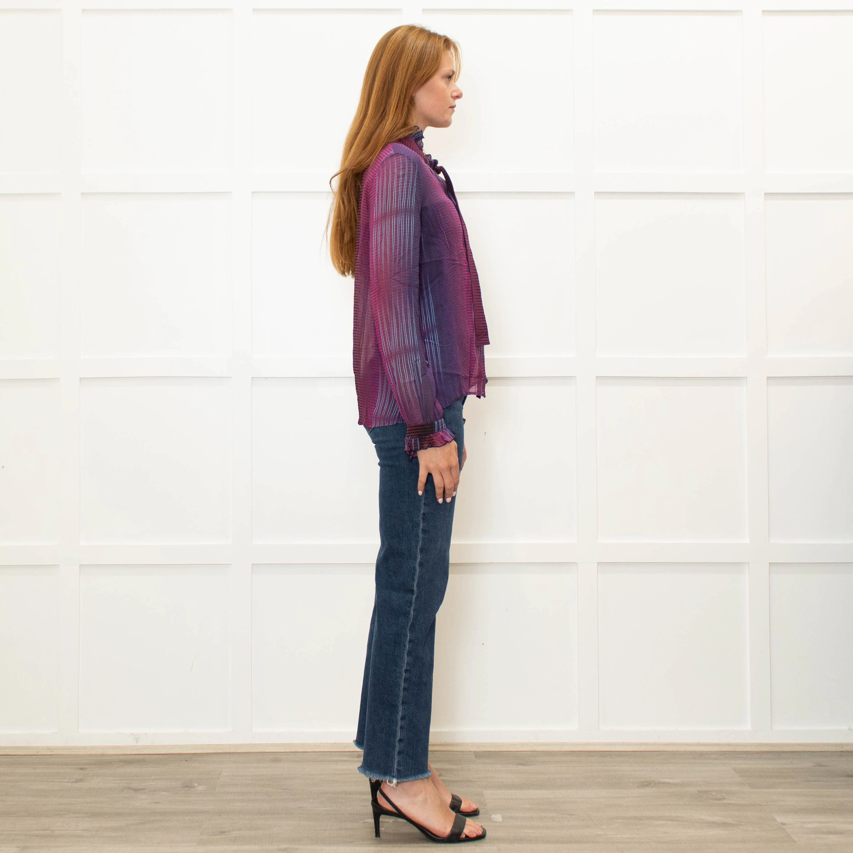 Saloni Purple Burgundy Silk Neck Tie Blouse - Image 5