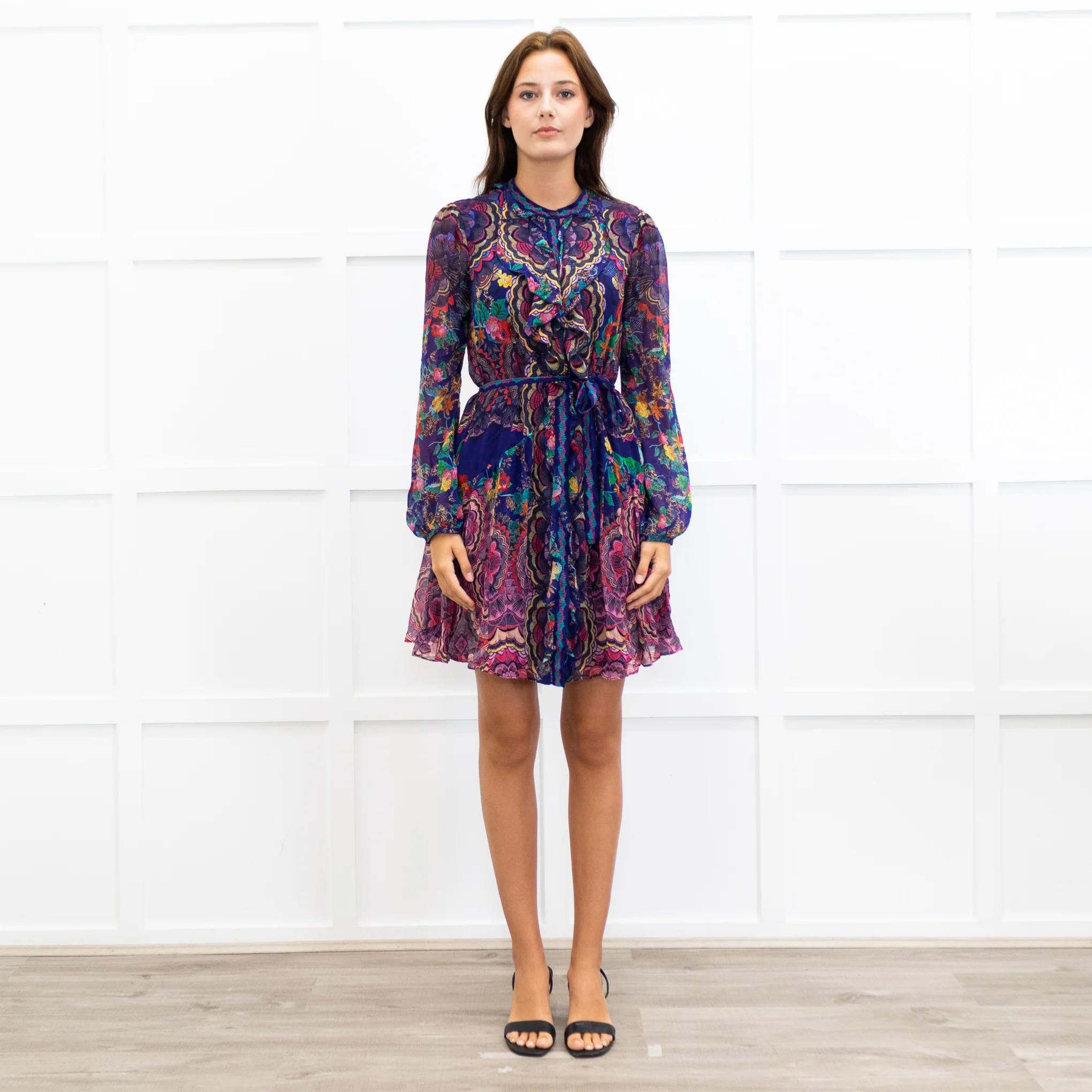 Saloni Purple Floral Silk Tilly Dress
