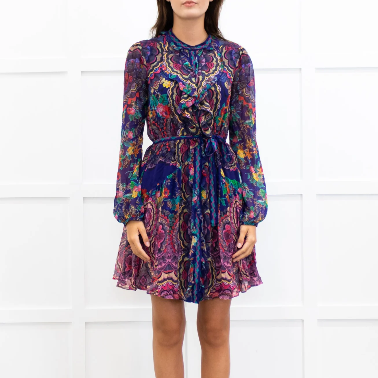 Saloni Purple Floral Silk Tilly Dress - Image 2