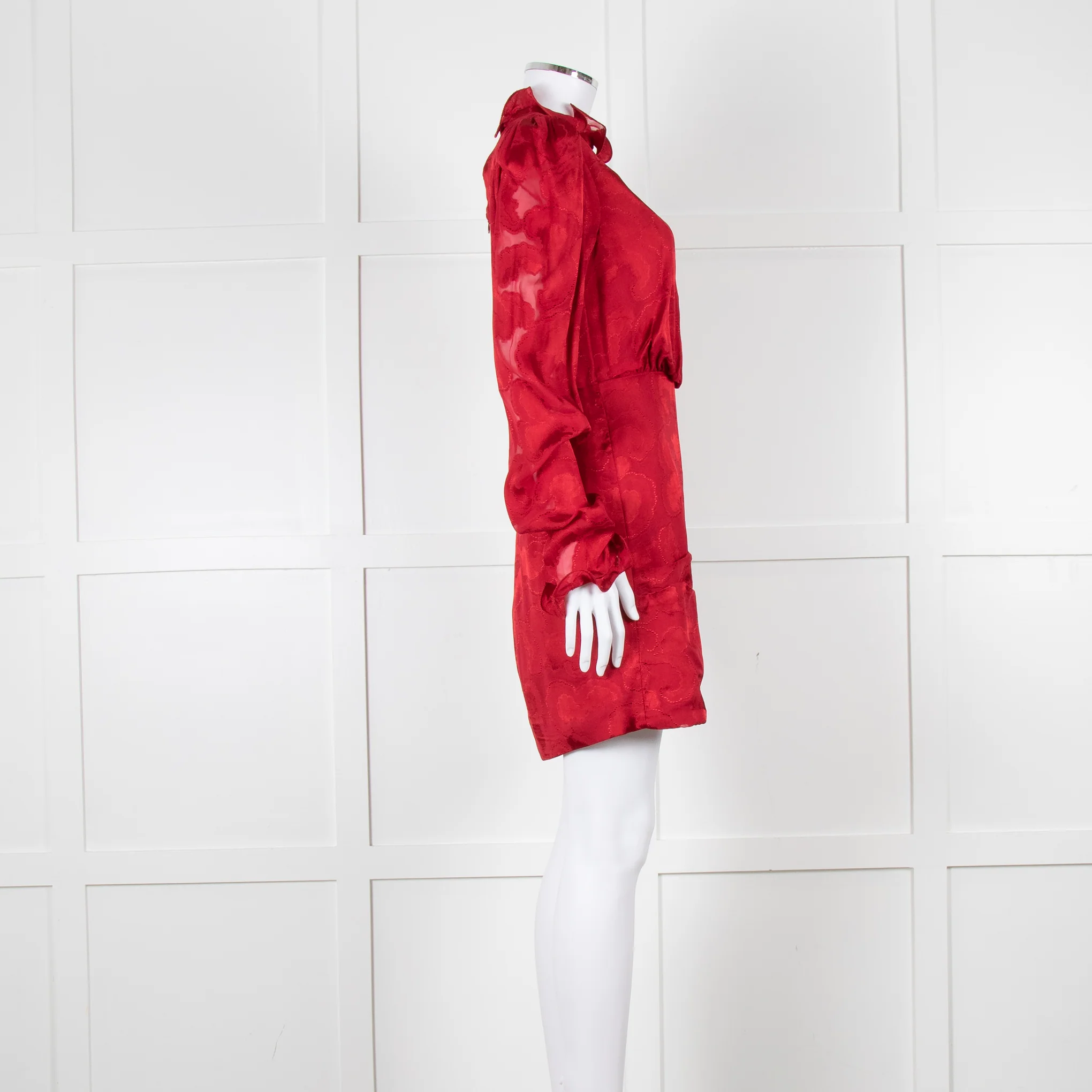 Saloni Red Devore Frill Trim Mini Dress - Image 3