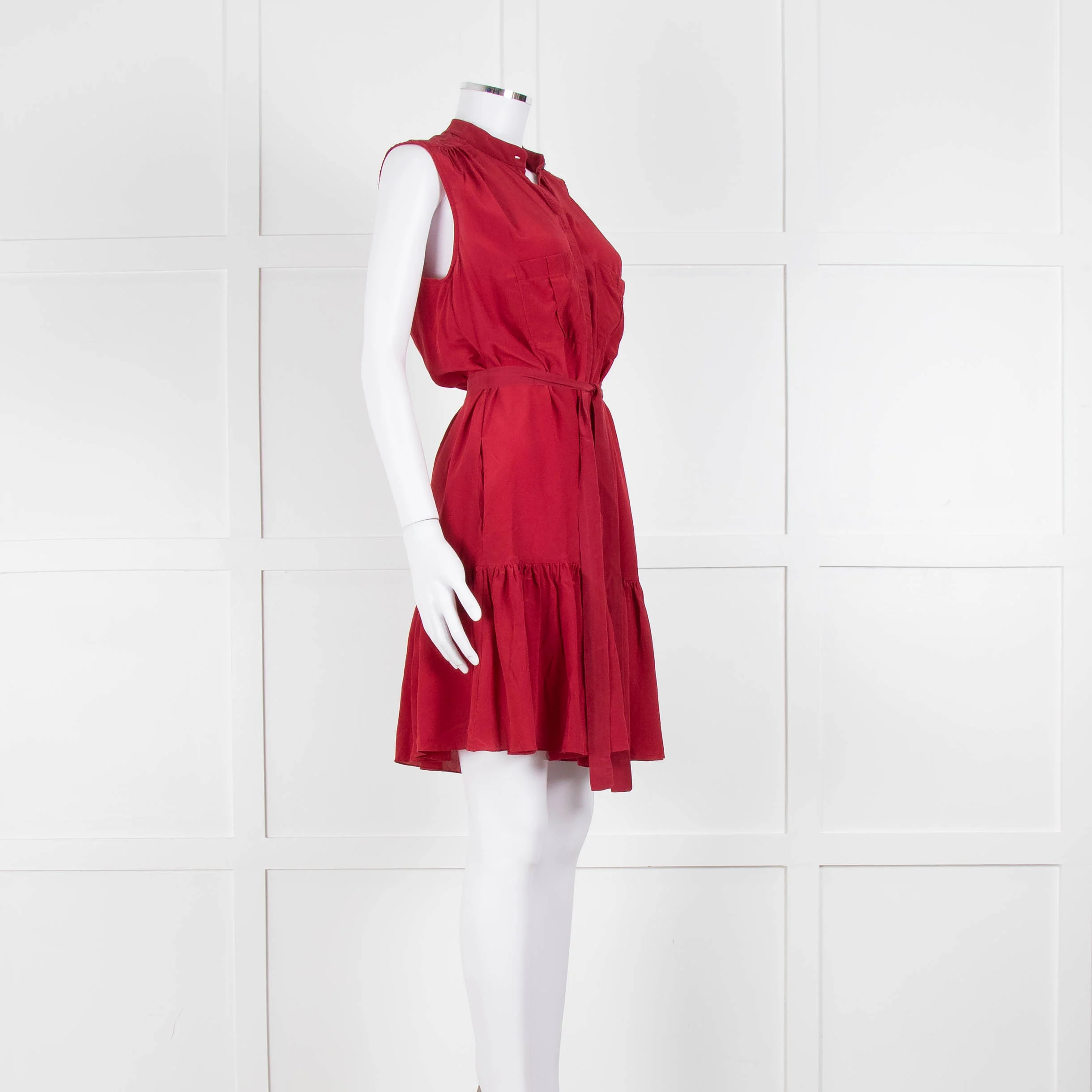 Saloni Red Silk Sleeveless Belted Dress - Image 2