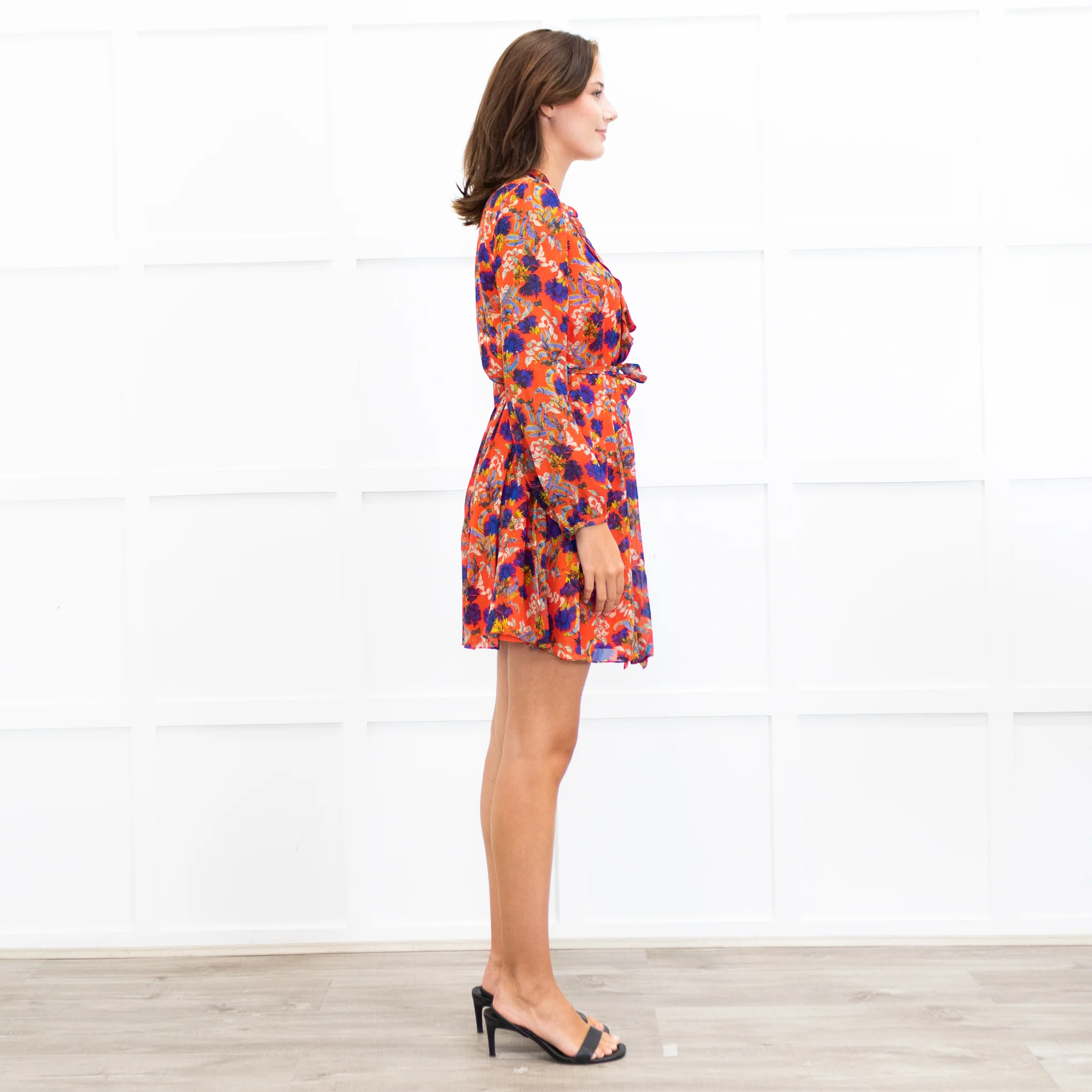 Saloni Silk Red Ruffle Tilly Mini Dress - Image 6