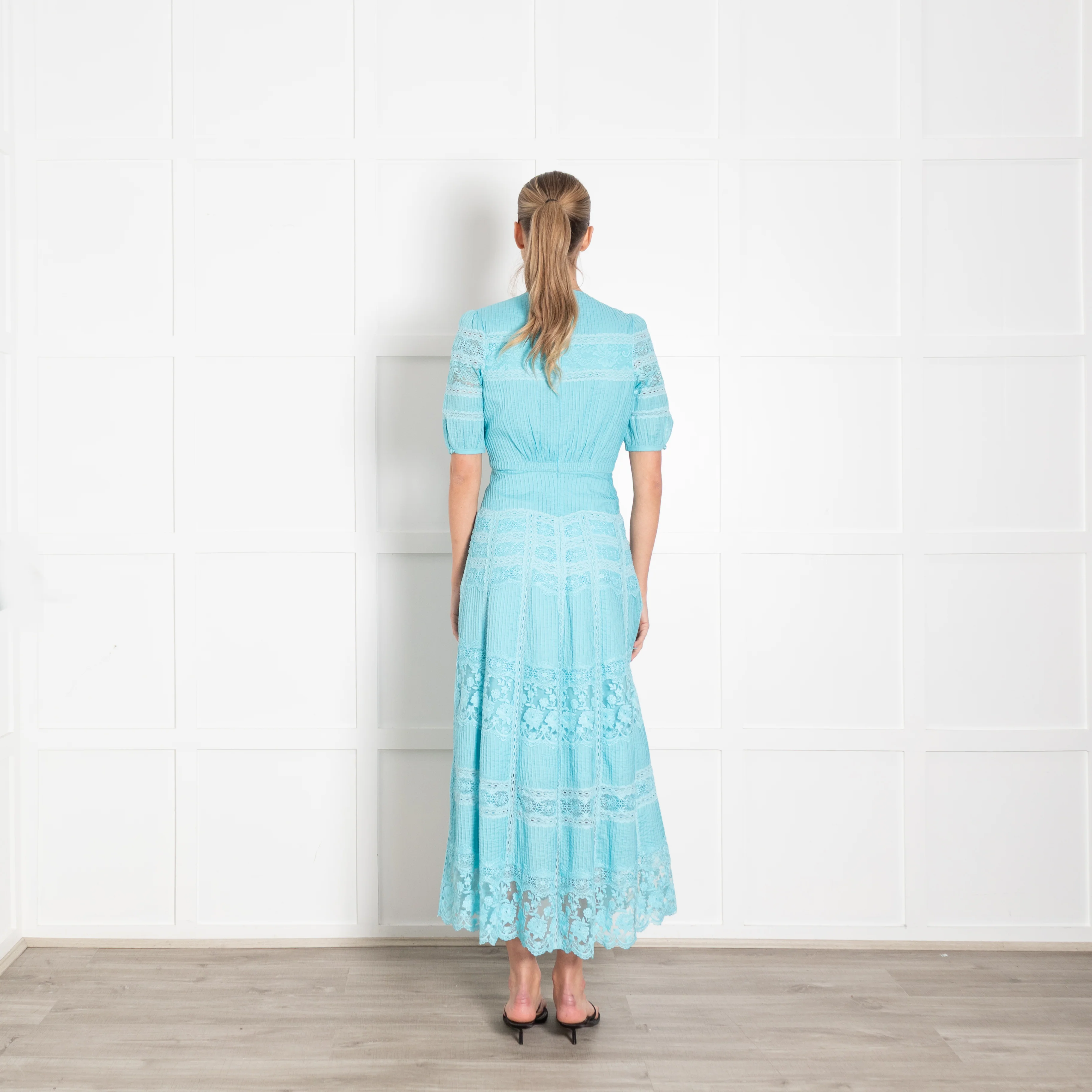 Saloni Turqouise Panelled Pintuck Midi Dress - Image 5