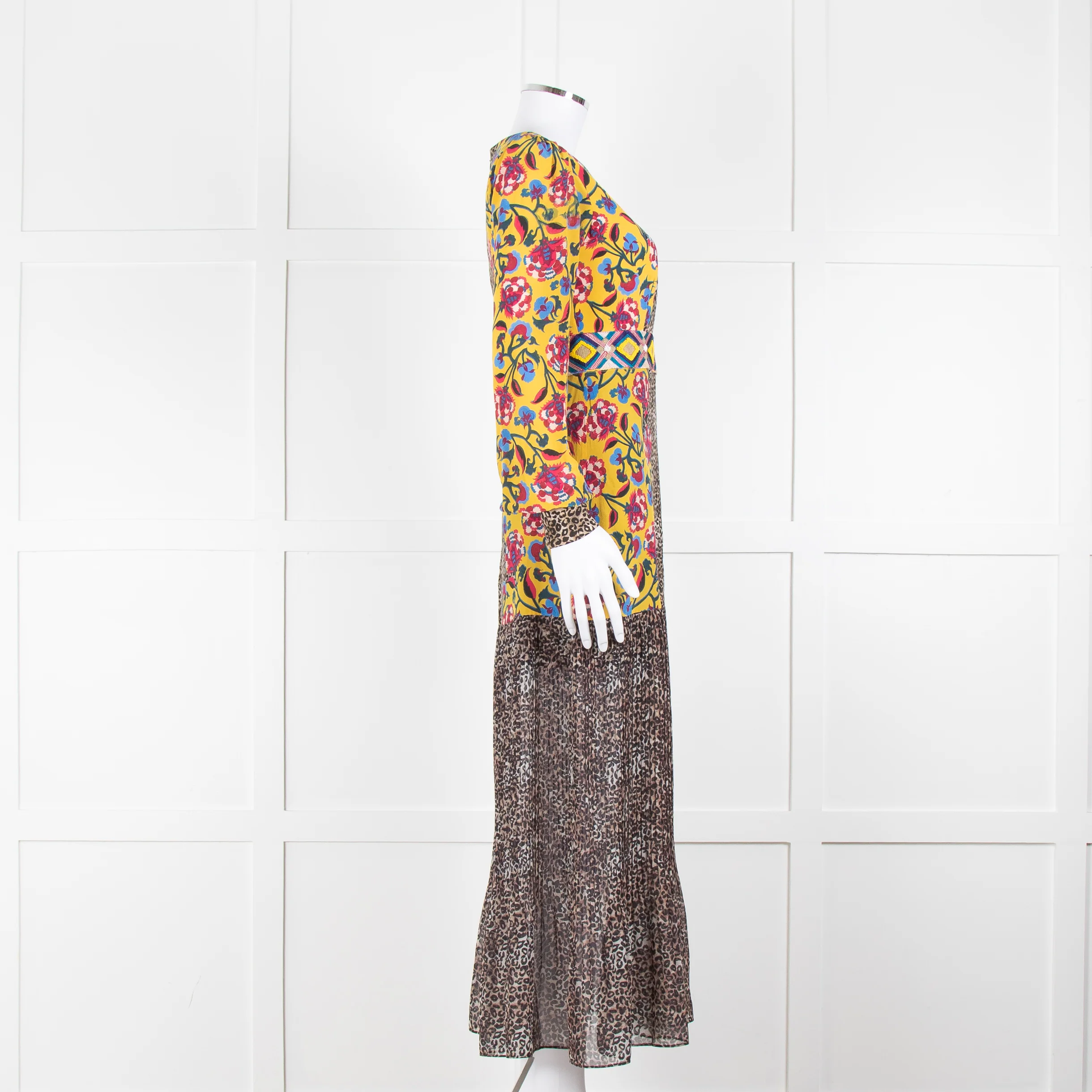 Saloni Yellow Floral Animal Print Long Sleeve Dress - Image 3