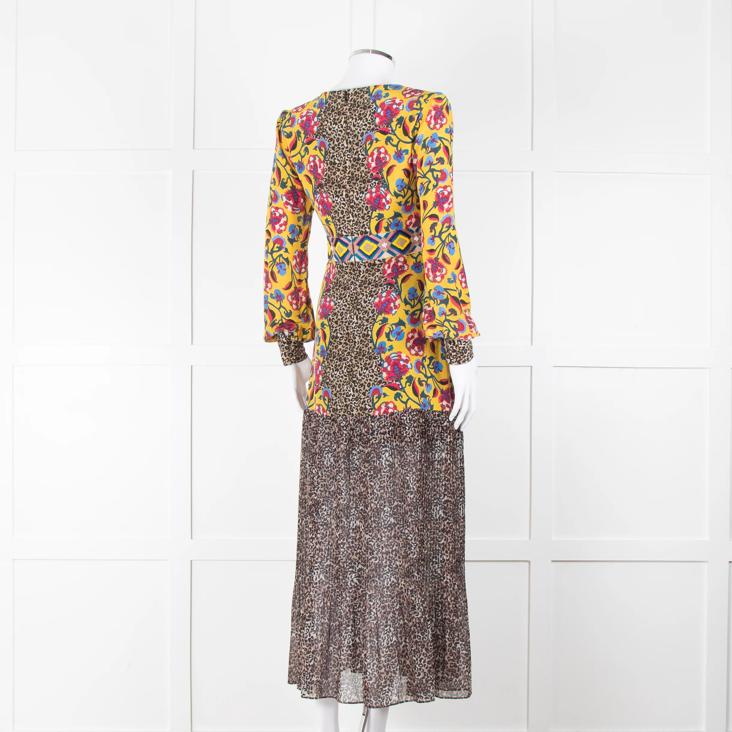 Saloni Yellow Floral Animal Print Long Sleeve Dress - Image 4