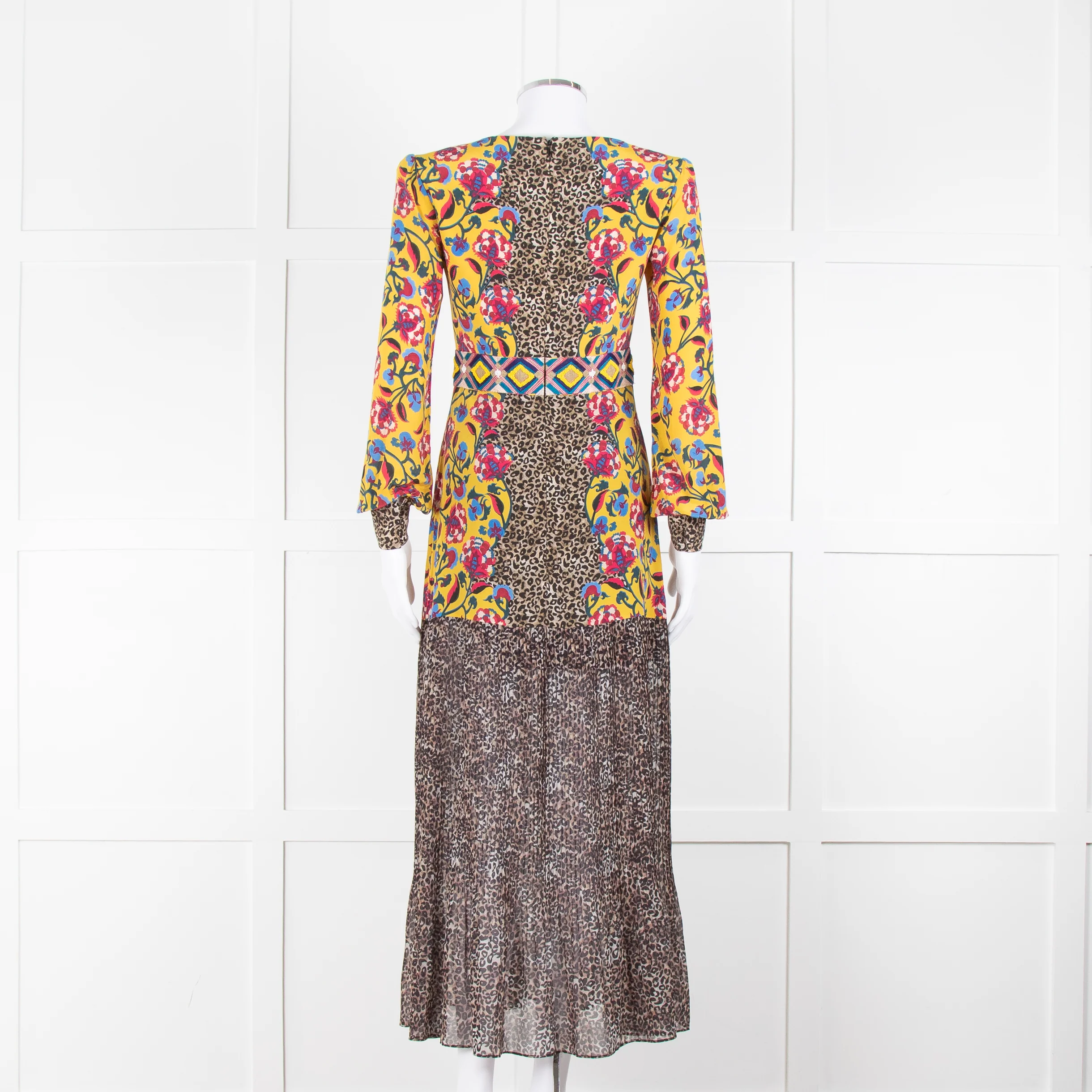 Saloni Yellow Floral Animal Print Long Sleeve Dress - Image 5