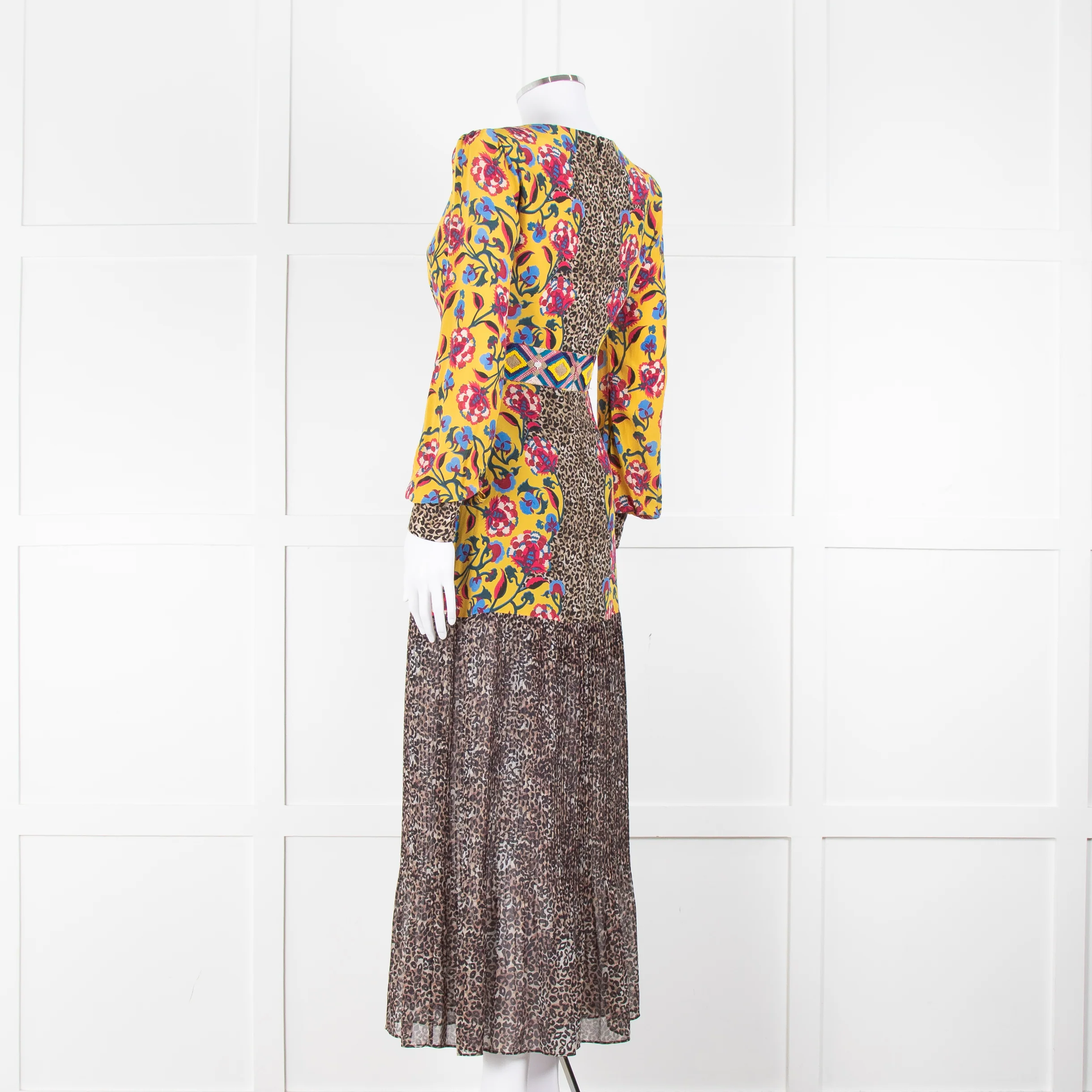 Saloni Yellow Floral Animal Print Long Sleeve Dress - Image 6