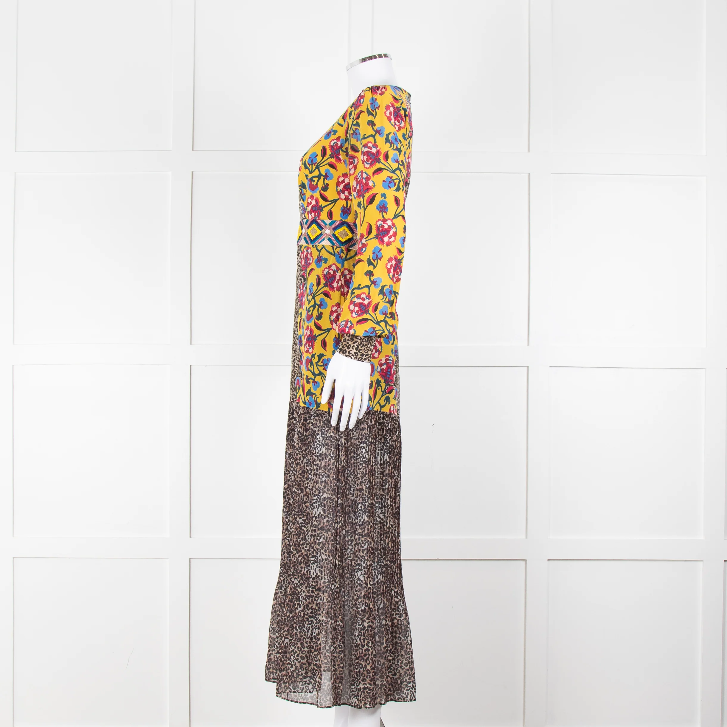 Saloni Yellow Floral Animal Print Long Sleeve Dress - Image 7