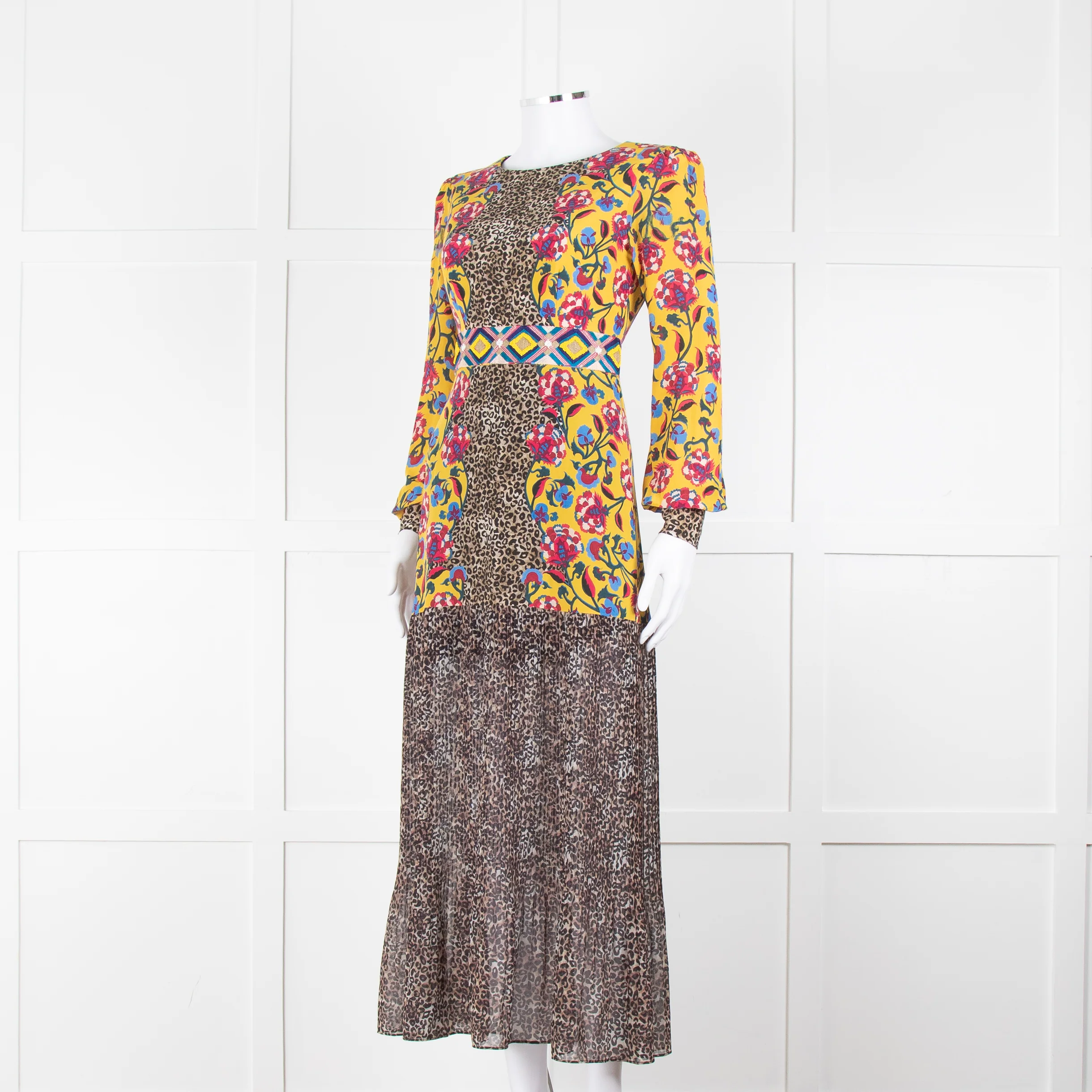 Saloni Yellow Floral Animal Print Long Sleeve Dress - Image 8