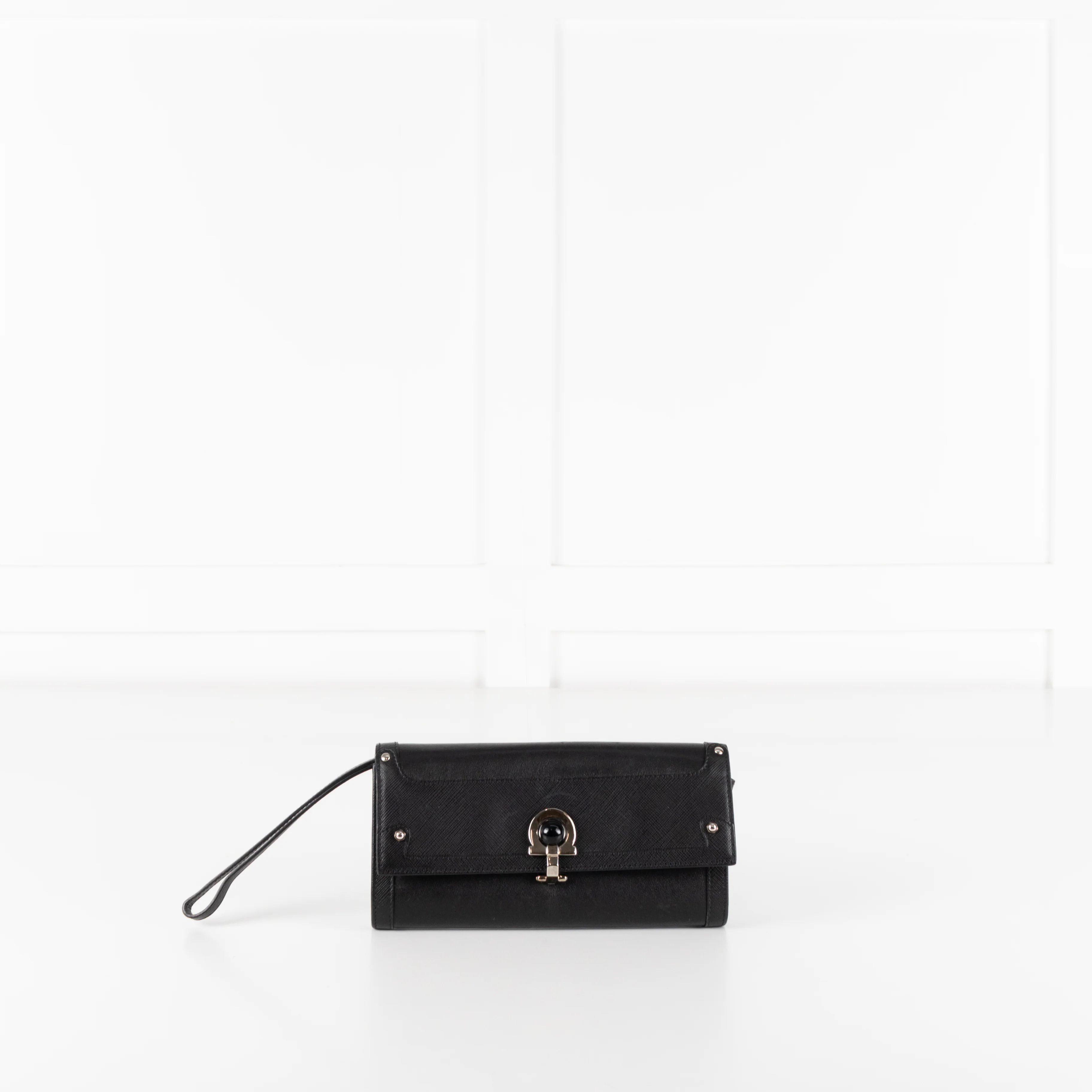 Salvatore Ferragamo Black Gancini Black Wallet