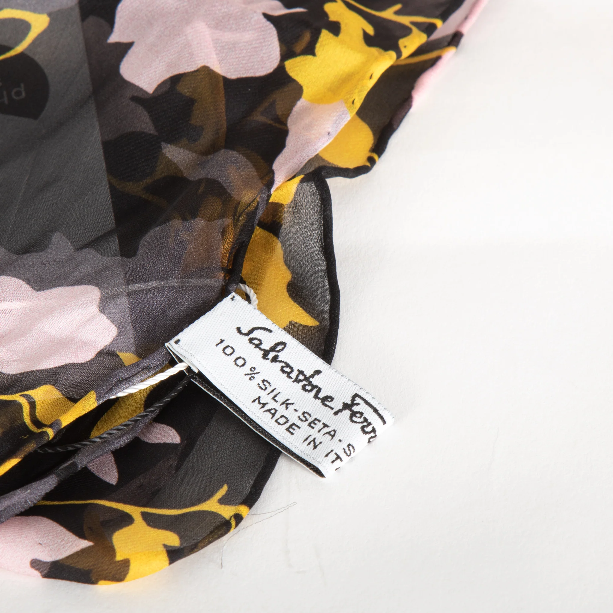 Salvatore Ferragamo Black, Yellow and Pink Sheer Scarf - Image 2