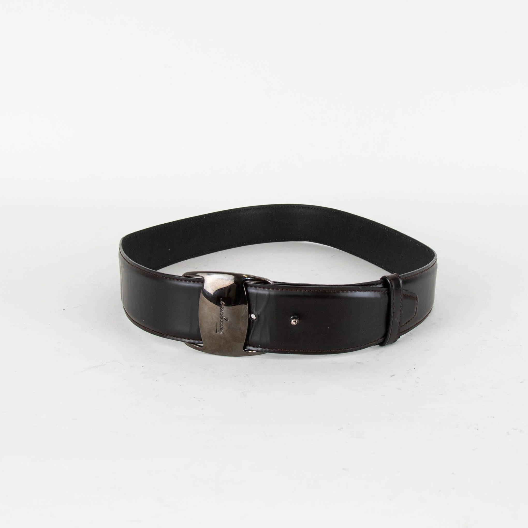 Salvatore Ferragamo Brown Belt with Grey Buckle