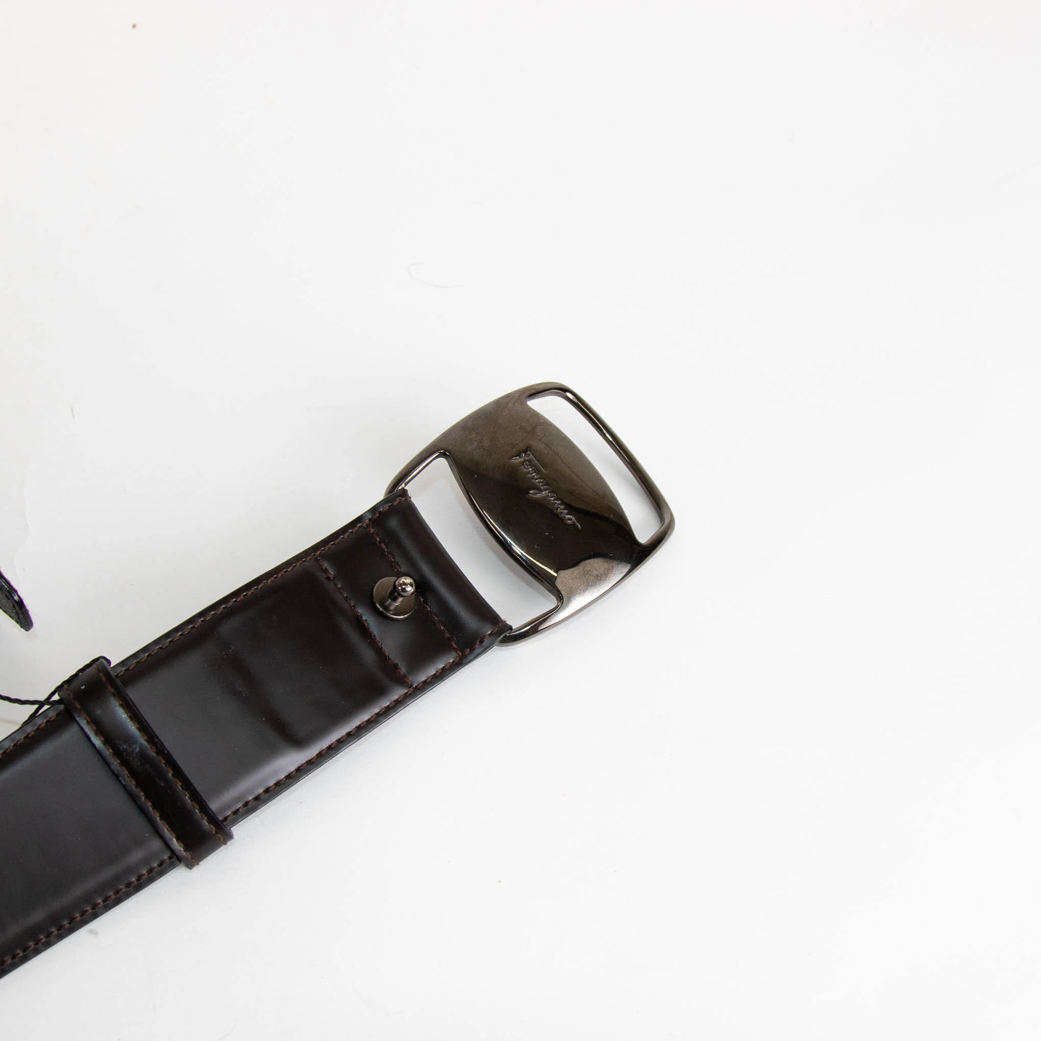 Salvatore Ferragamo Brown Belt with Grey Buckle - Image 3