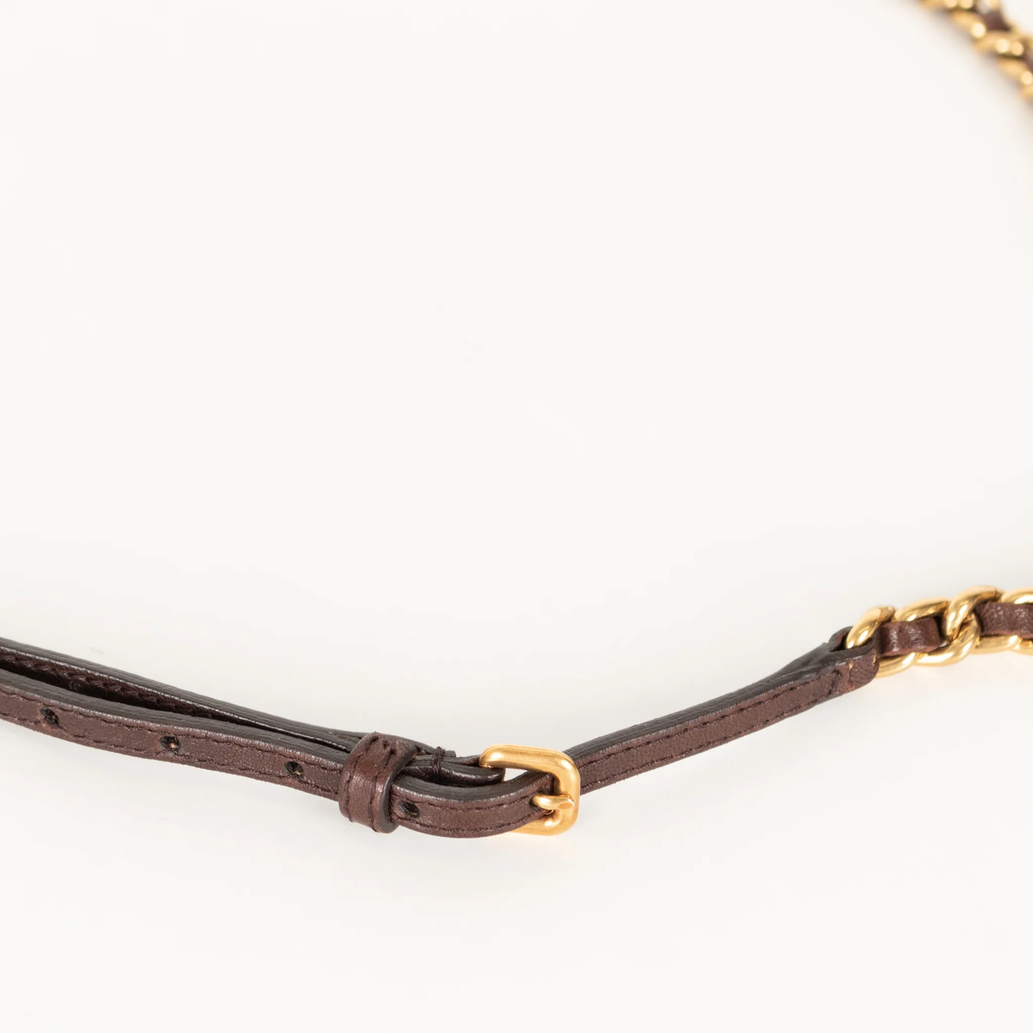 Salvatore Ferragamo Brown Leather Gold Chain Thin Belt - Image 6