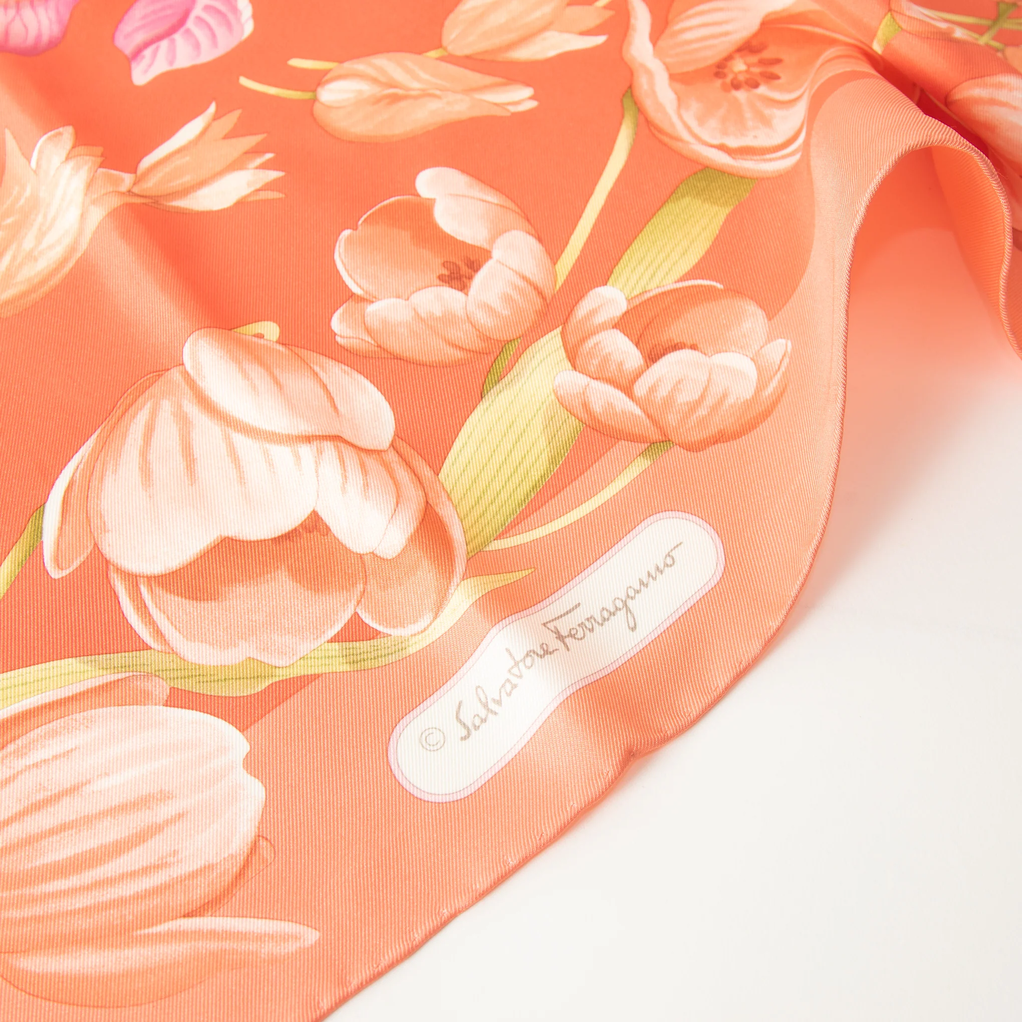 Salvatore Ferragamo Coral Floral Silk Scarf - Image 6