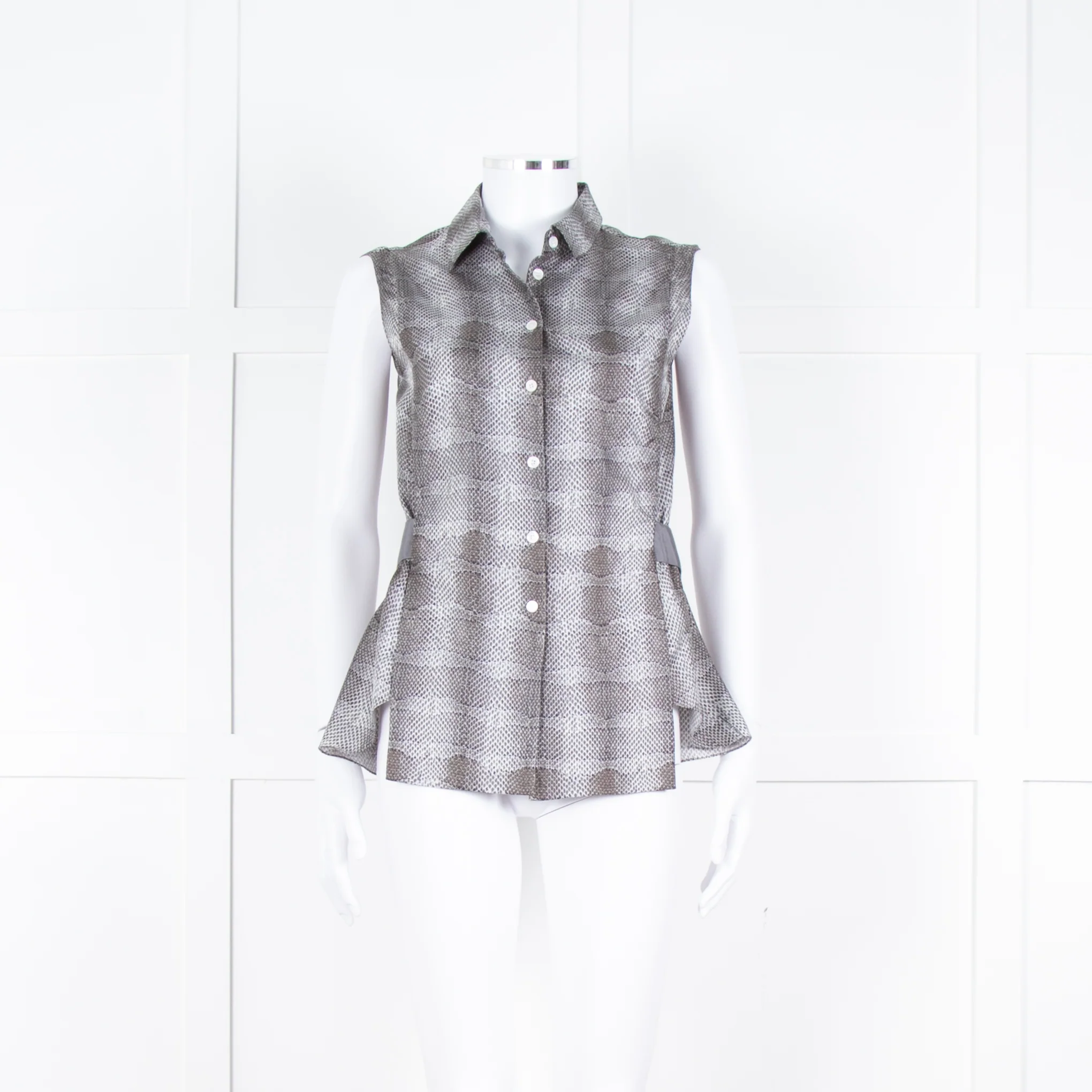 Salvatore Ferragamo Cream Grey Snakeskin Sleeveless Top