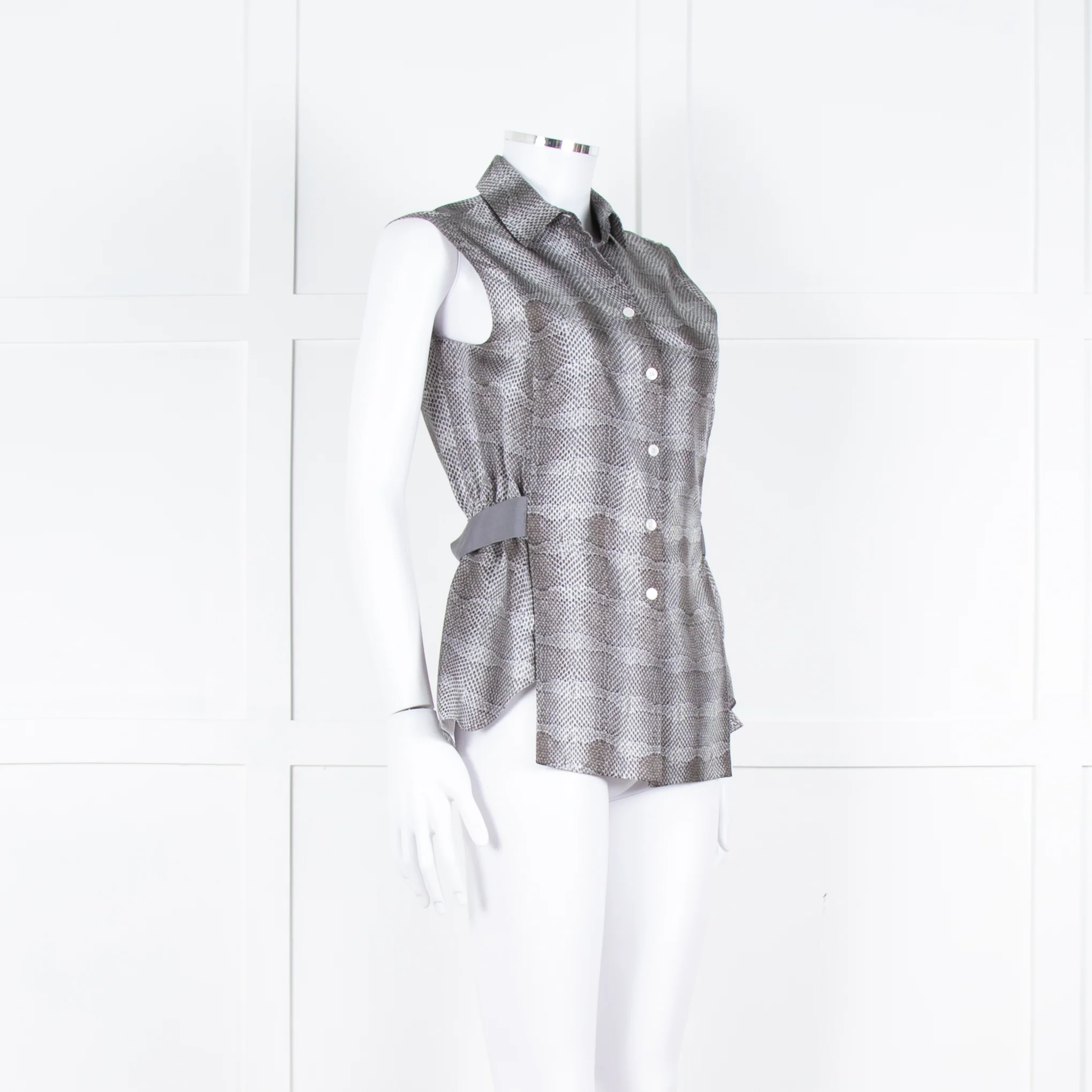 Salvatore Ferragamo Cream Grey Snakeskin Sleeveless Top - Image 2