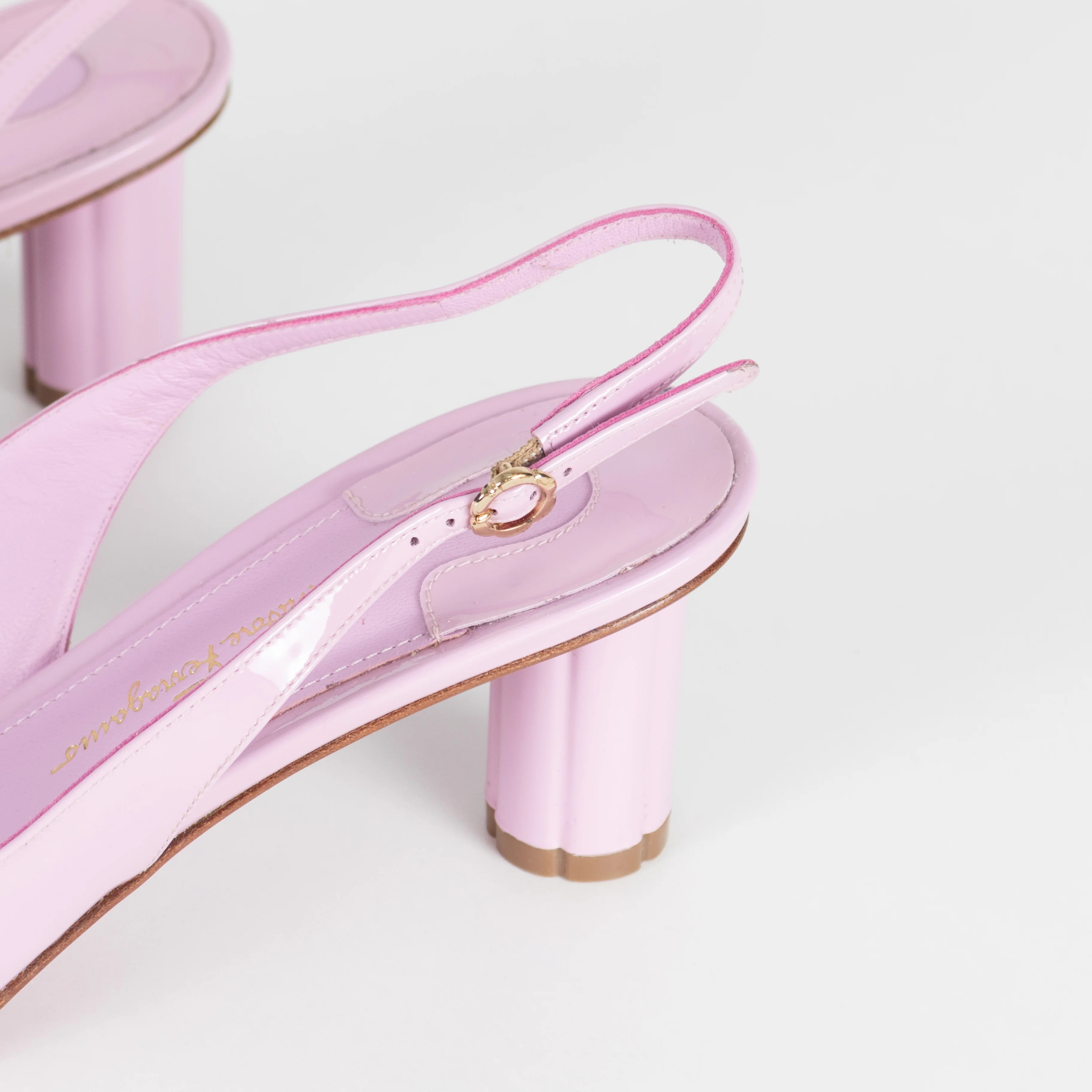 Salvatore Ferragamo Lilac Patent Buti 55 Slingback Pumps - Image 11