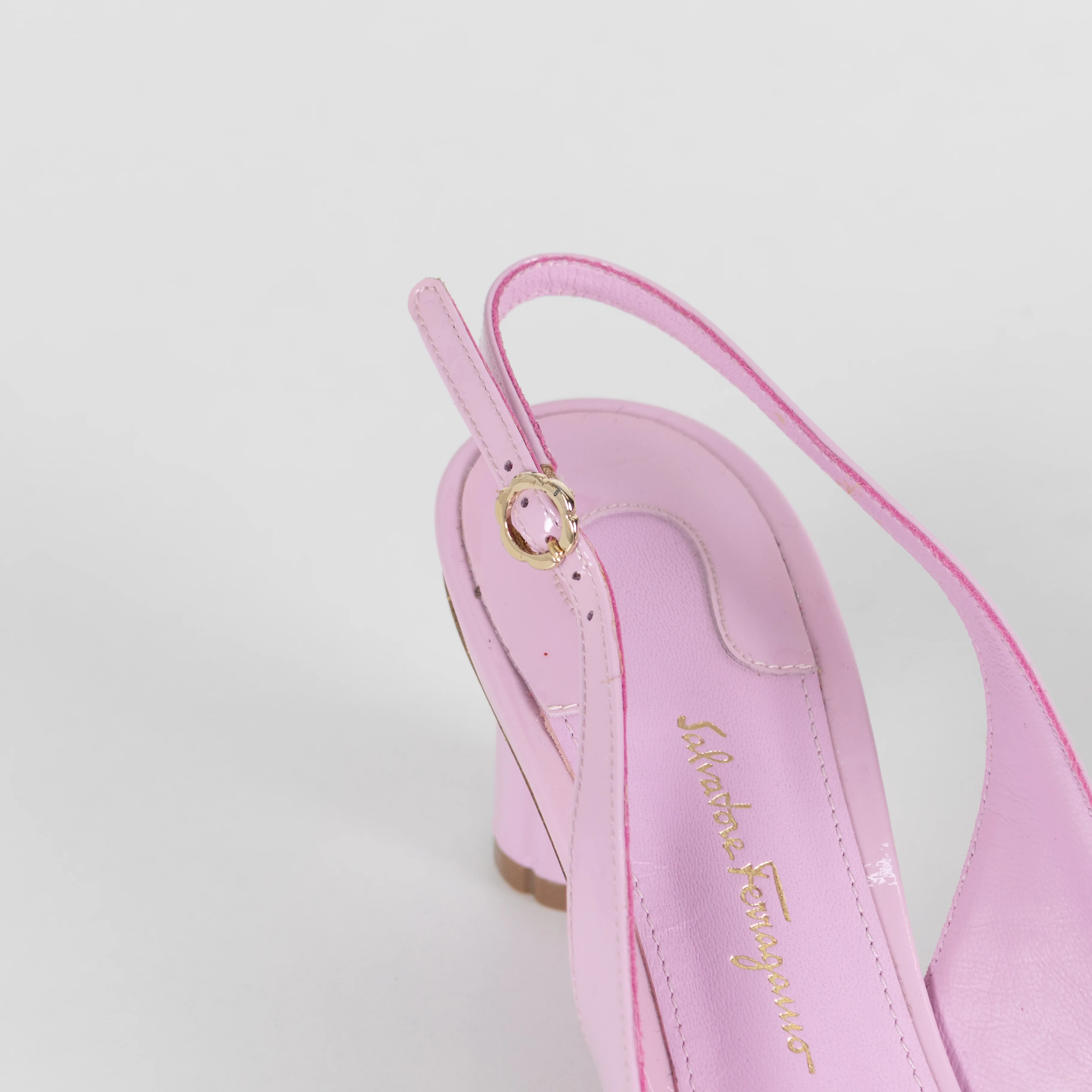 Salvatore Ferragamo Lilac Patent Buti 55 Slingback Pumps - Image 13