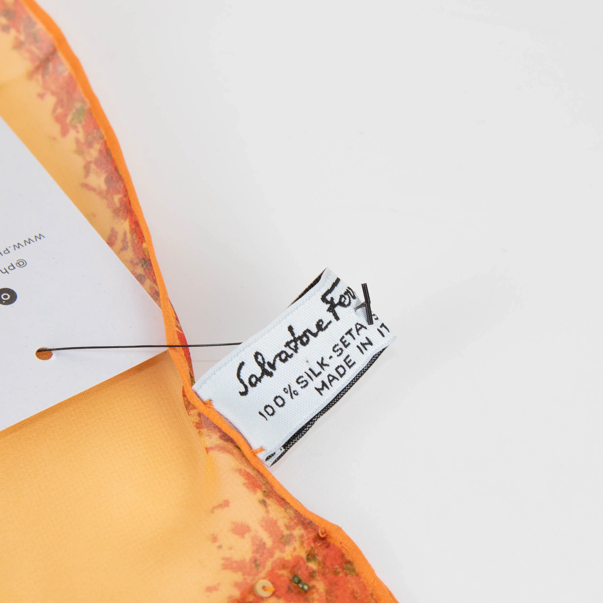 Salvatore Ferragamo Orange Floral Beaded Trim Silk Scarf - Image 4