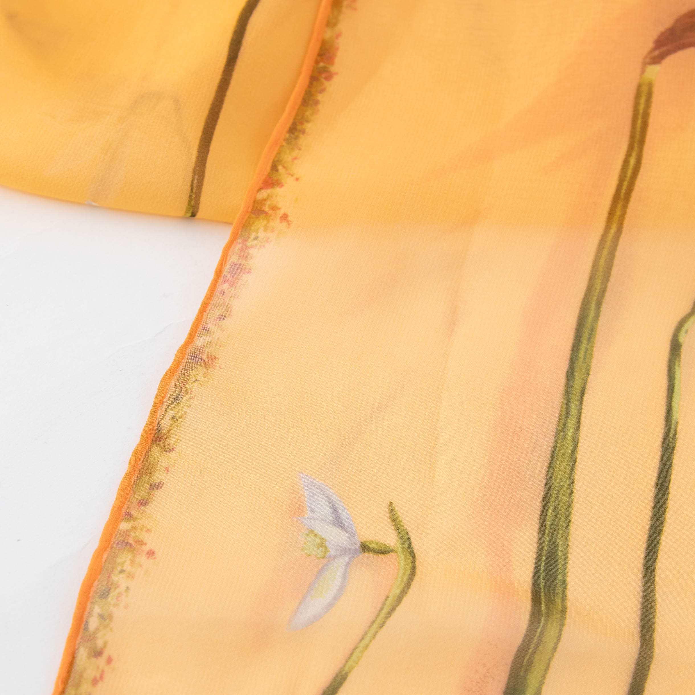Salvatore Ferragamo Orange Floral Beaded Trim Silk Scarf - Image 6