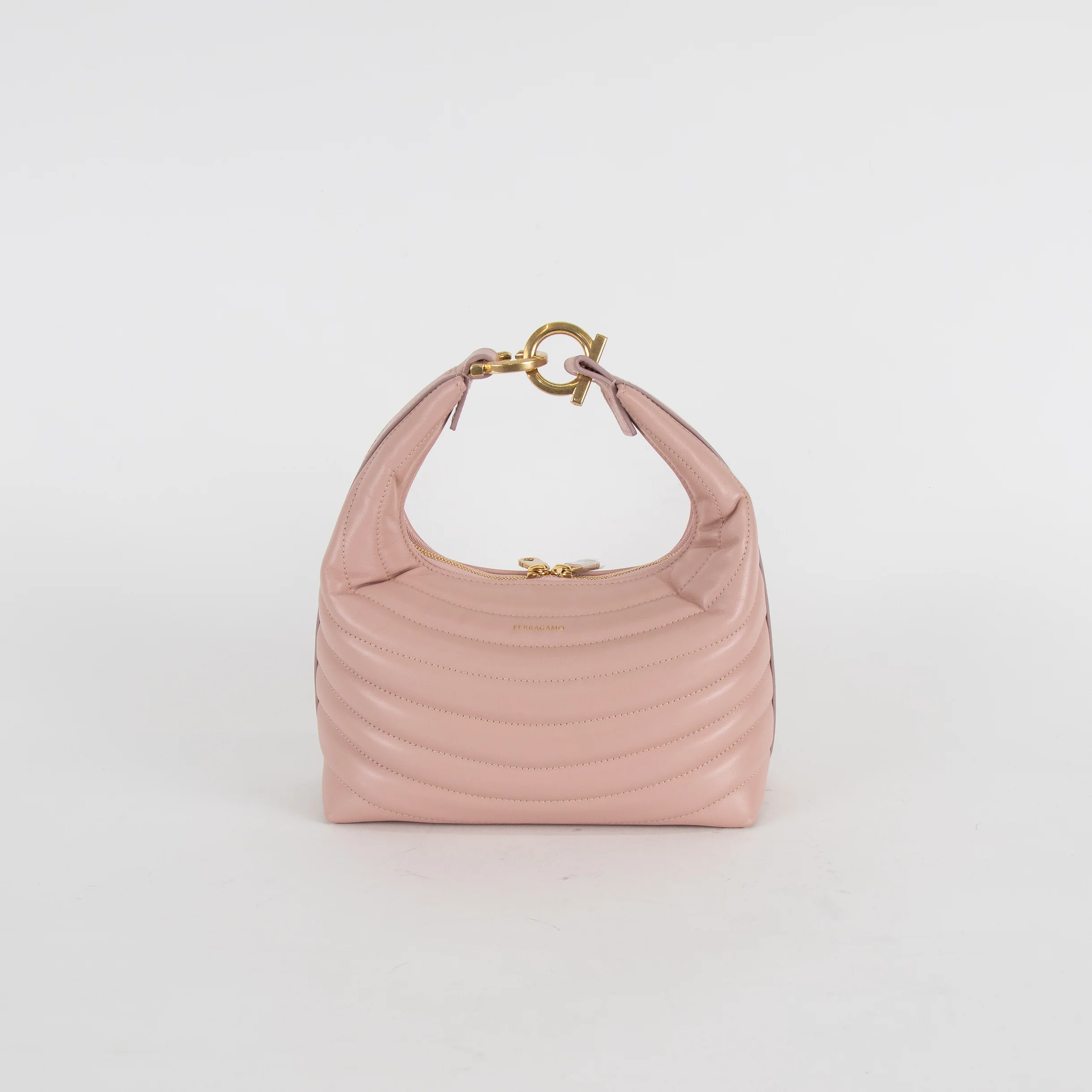 Salvatore Ferragamo Pale Pink Calfskin Quilted Leather Handbag