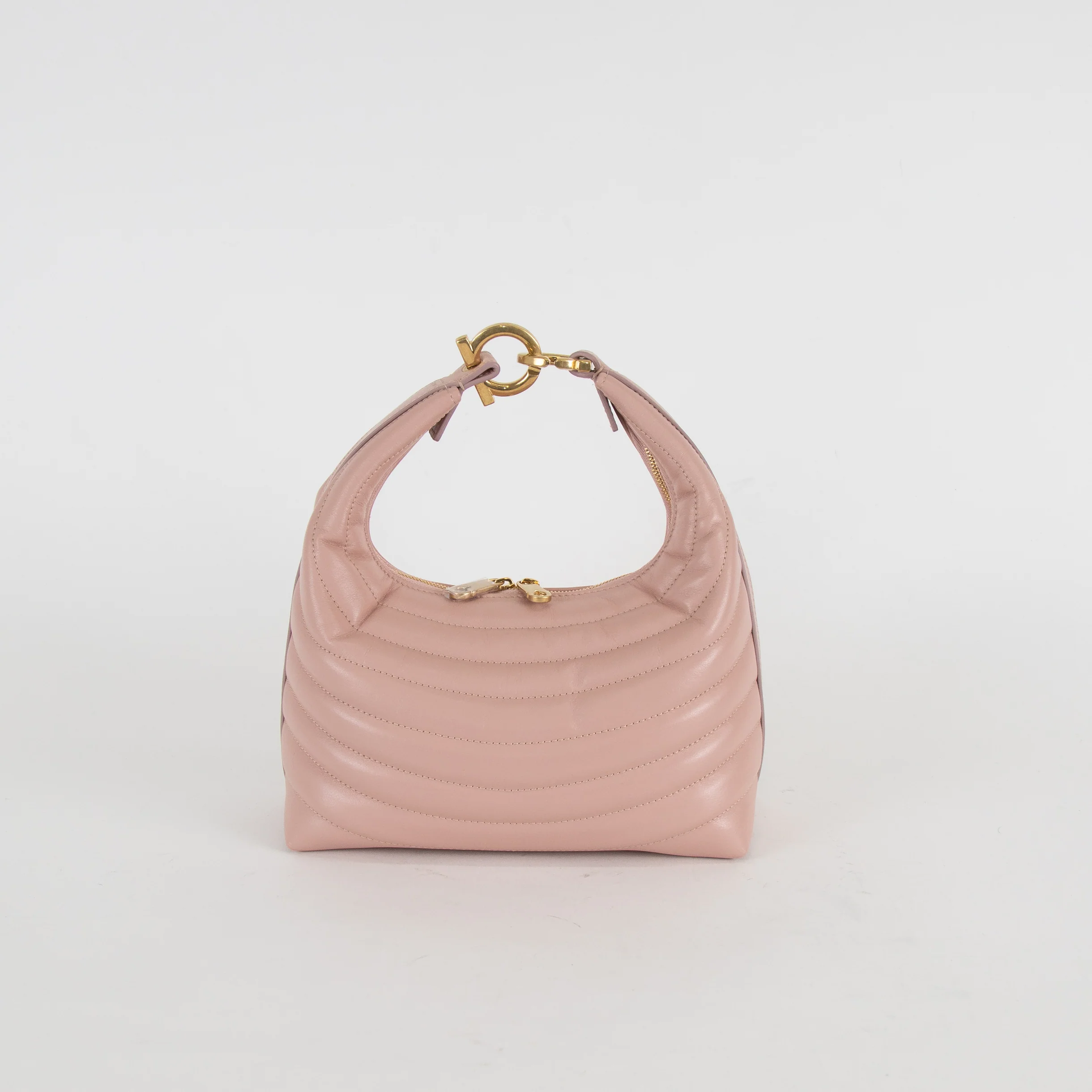 Salvatore Ferragamo Pale Pink Calfskin Quilted Leather Handbag - Image 5