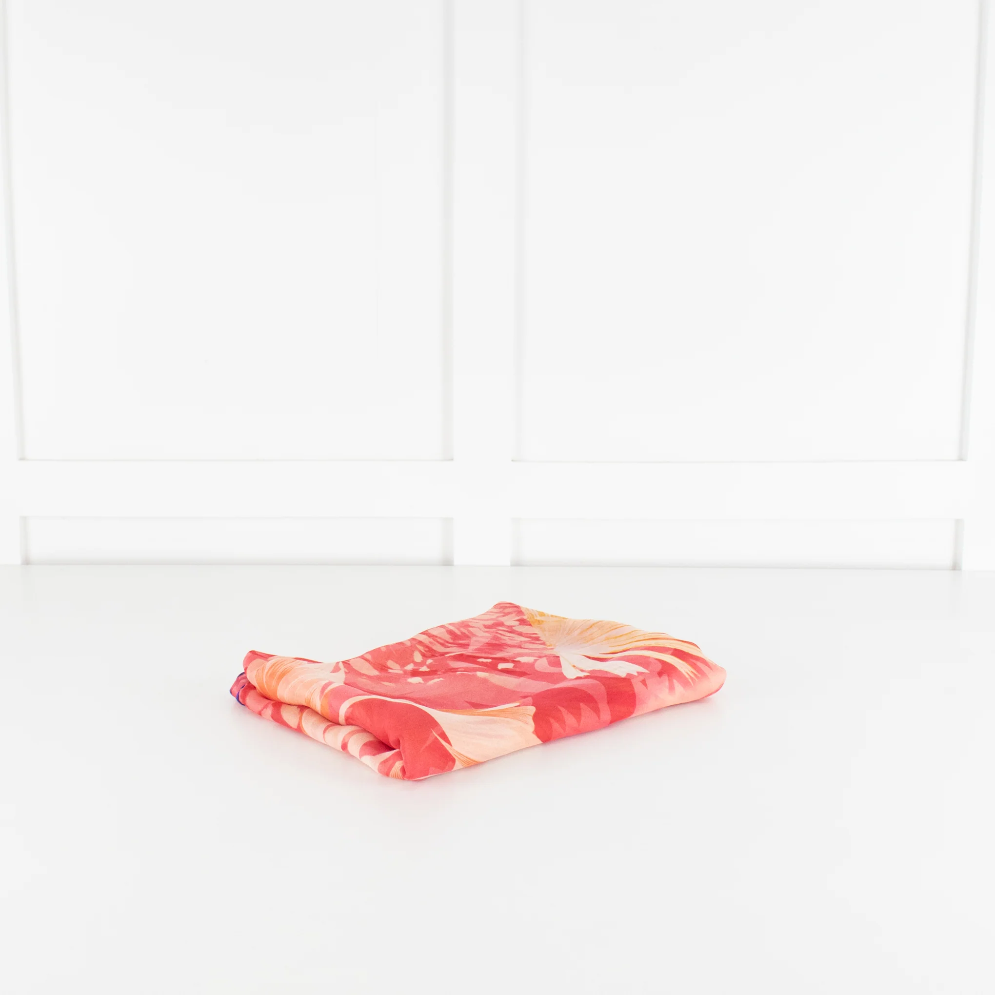 Salvatore Ferragamo Pink and Orange Leaf Print Silk Scarf