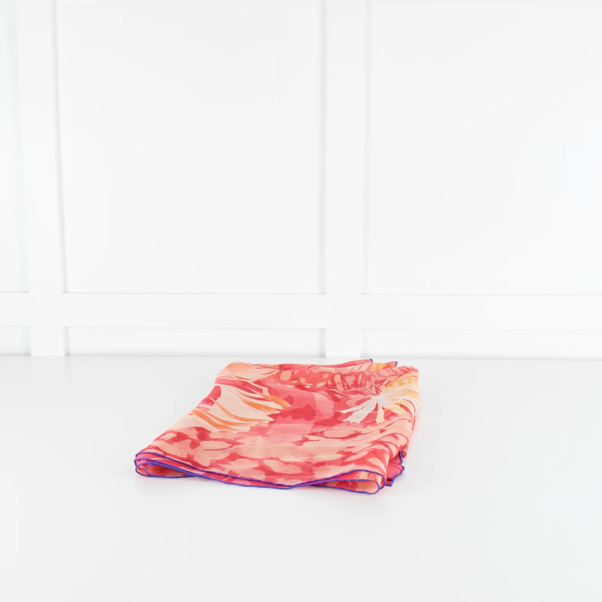 Salvatore Ferragamo Pink and Orange Leaf Print Silk Scarf - Image 3