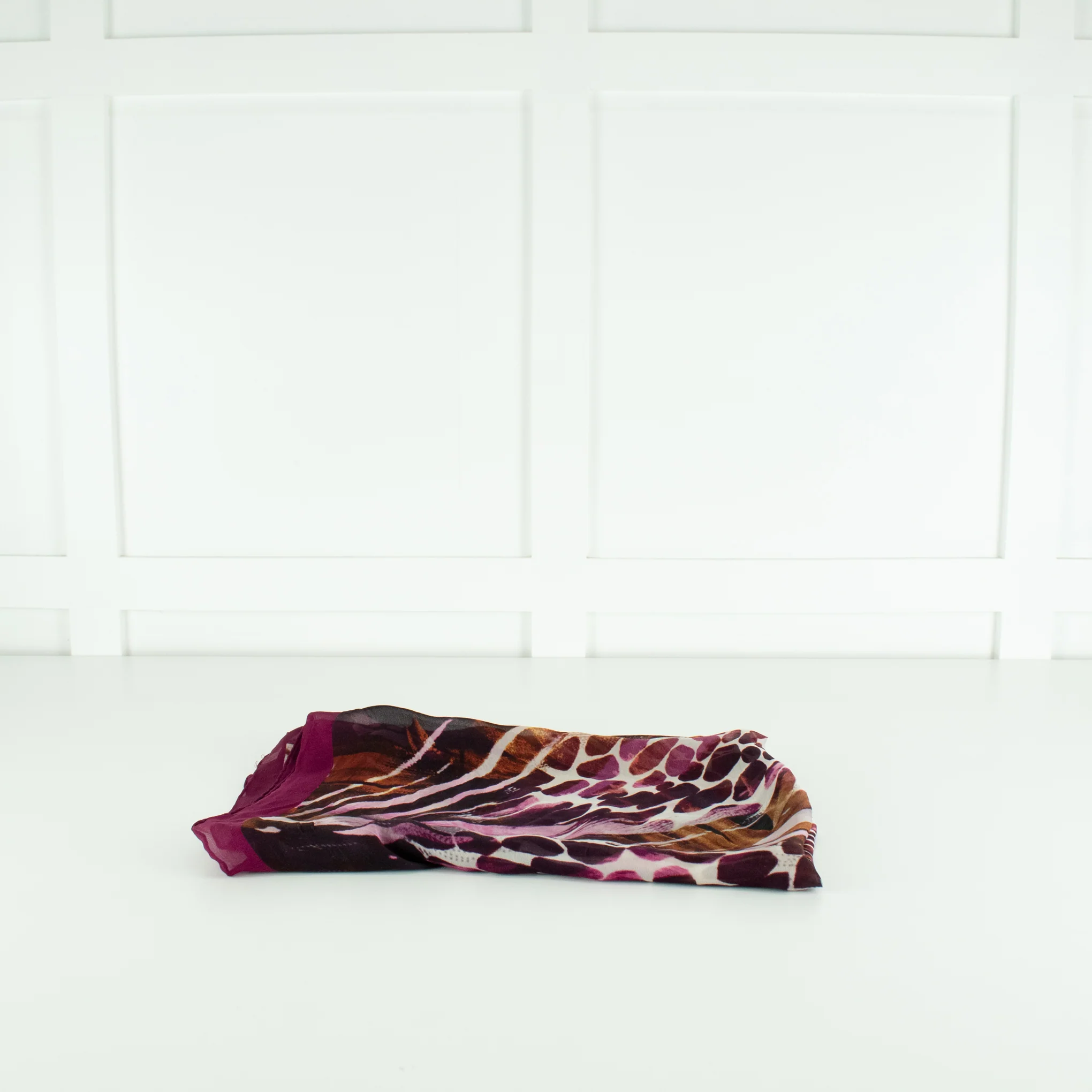 Salvatore Ferragamo Purple and Tan Silk Chiffon Long Scarf - Image 2