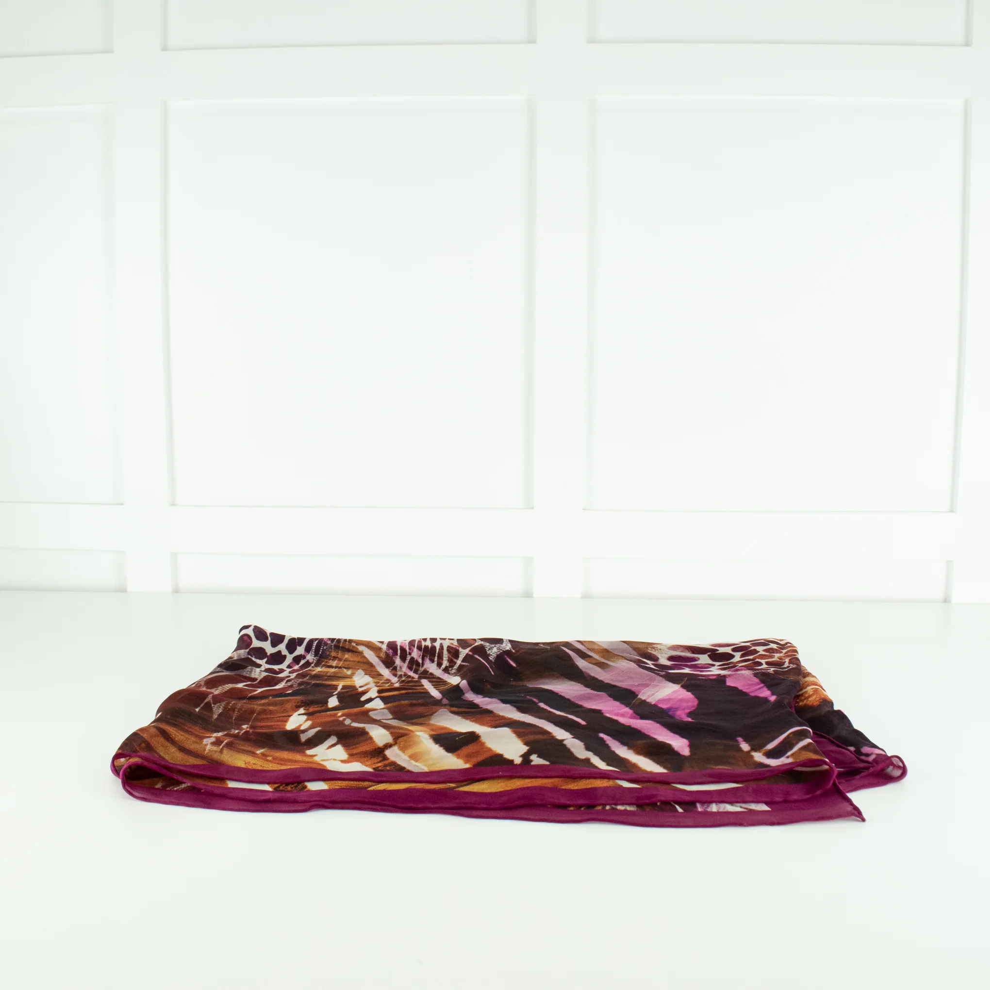 Salvatore Ferragamo Purple and Tan Silk Chiffon Long Scarf - Image 3