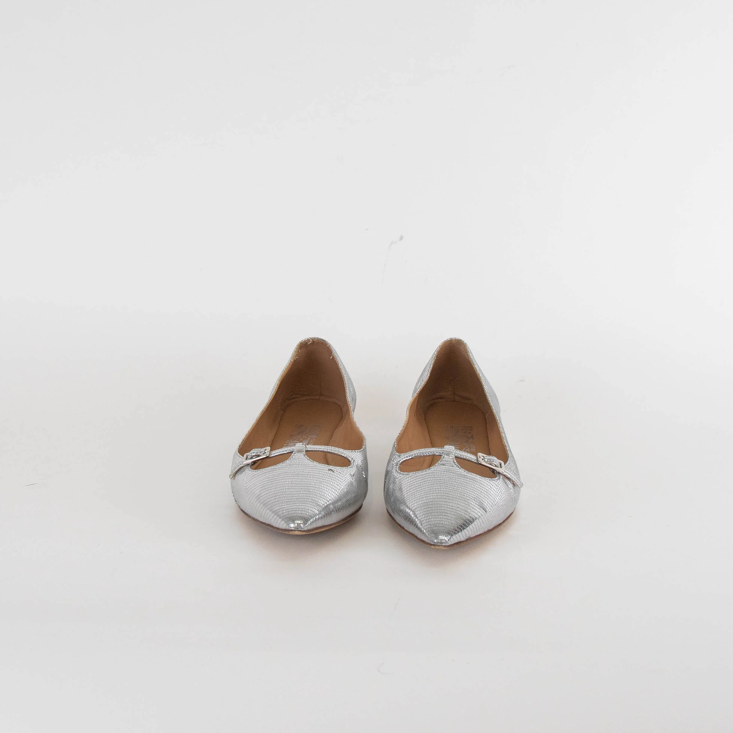 Salvatore Ferragamo Silver Flat Pointy Pumps - Image 2