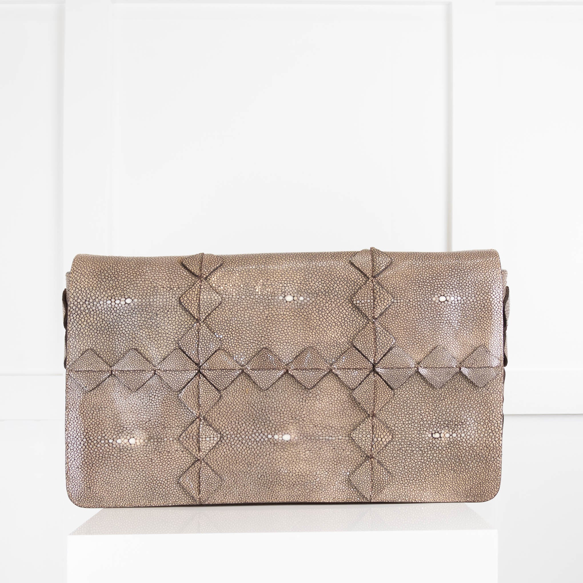 Salvatore Ferragamo Taupe Ray Skin Clutch