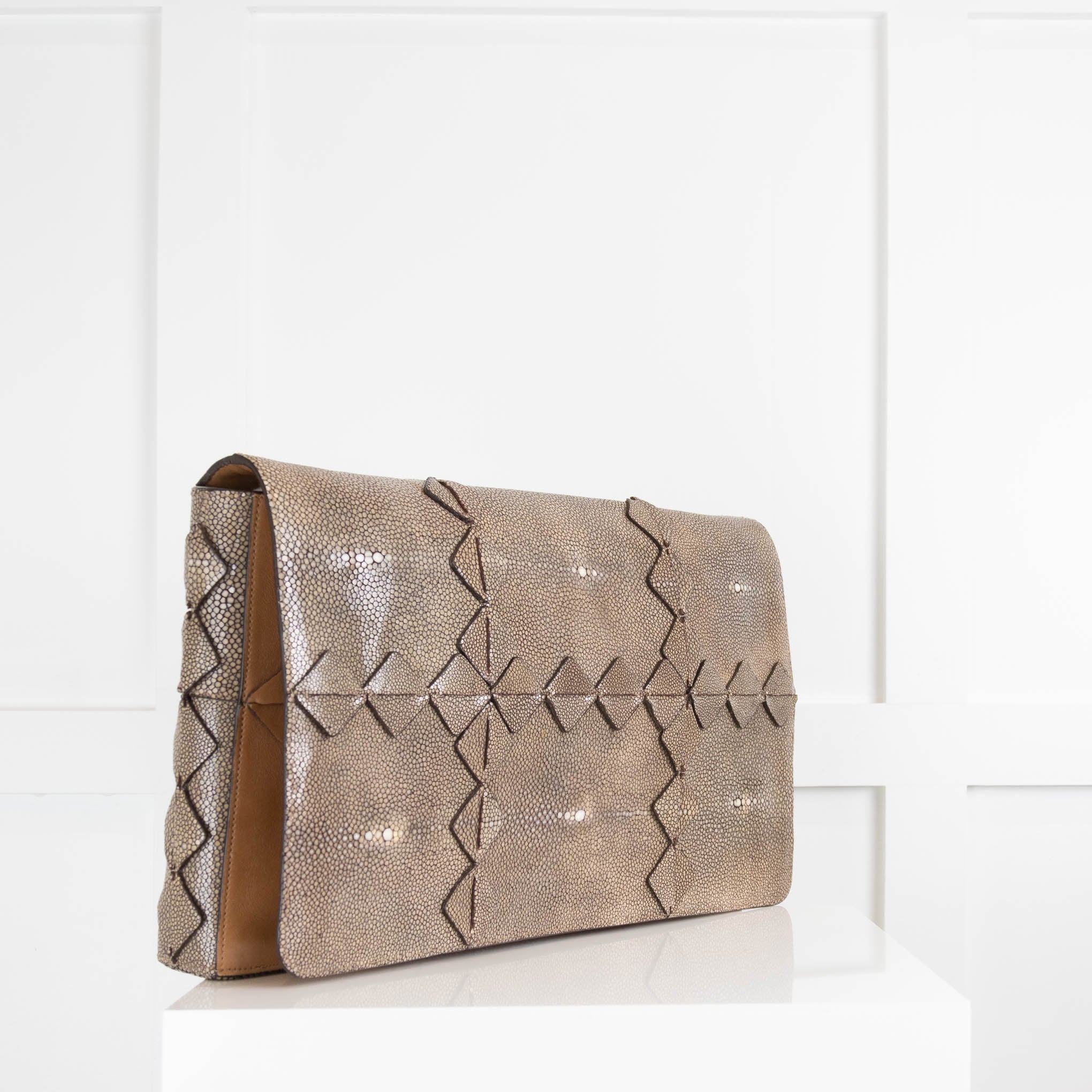 Salvatore Ferragamo Taupe Ray Skin Clutch - Image 2