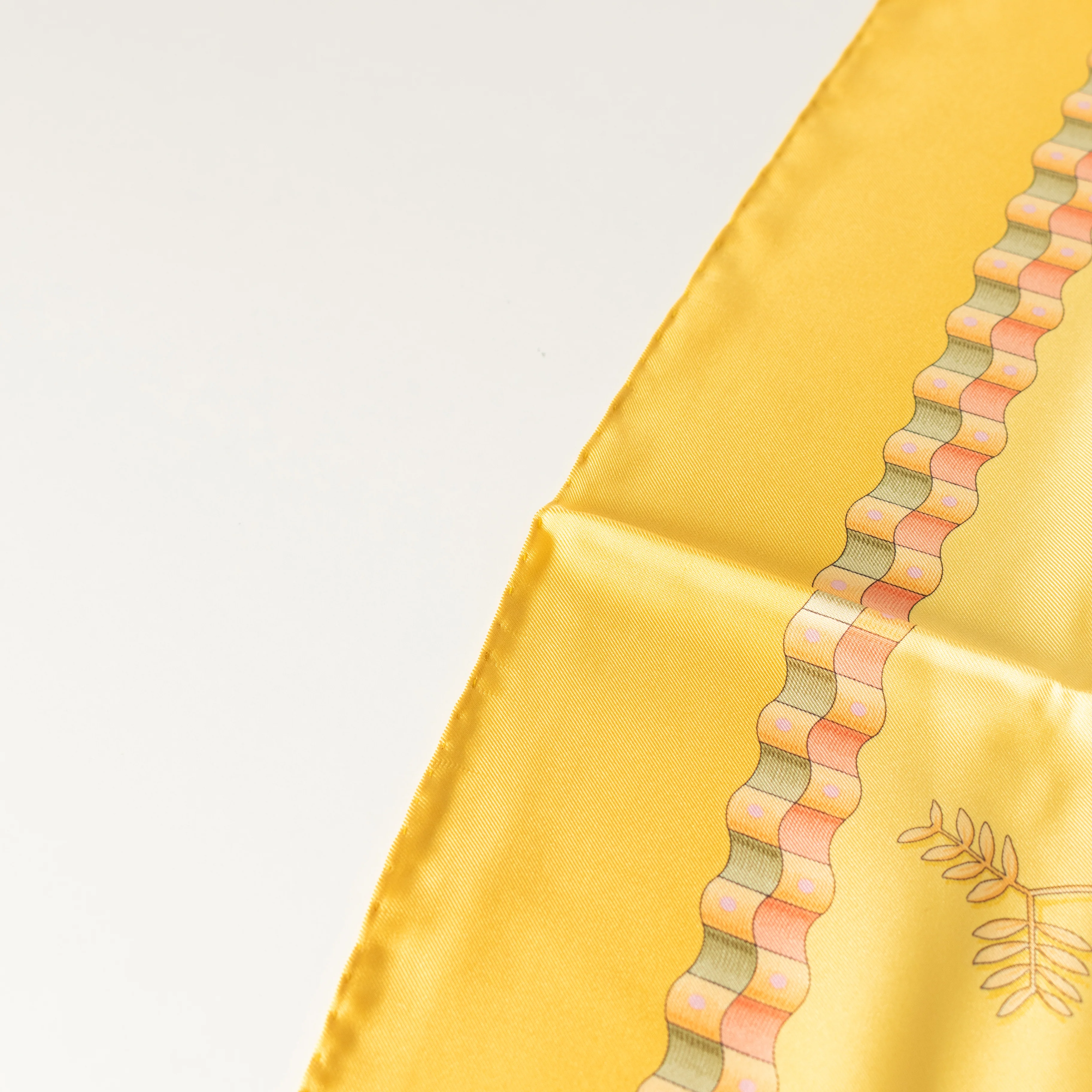 Salvatore Ferragamo Yellow With Pink Flower Print Silk Scarf - Image 7