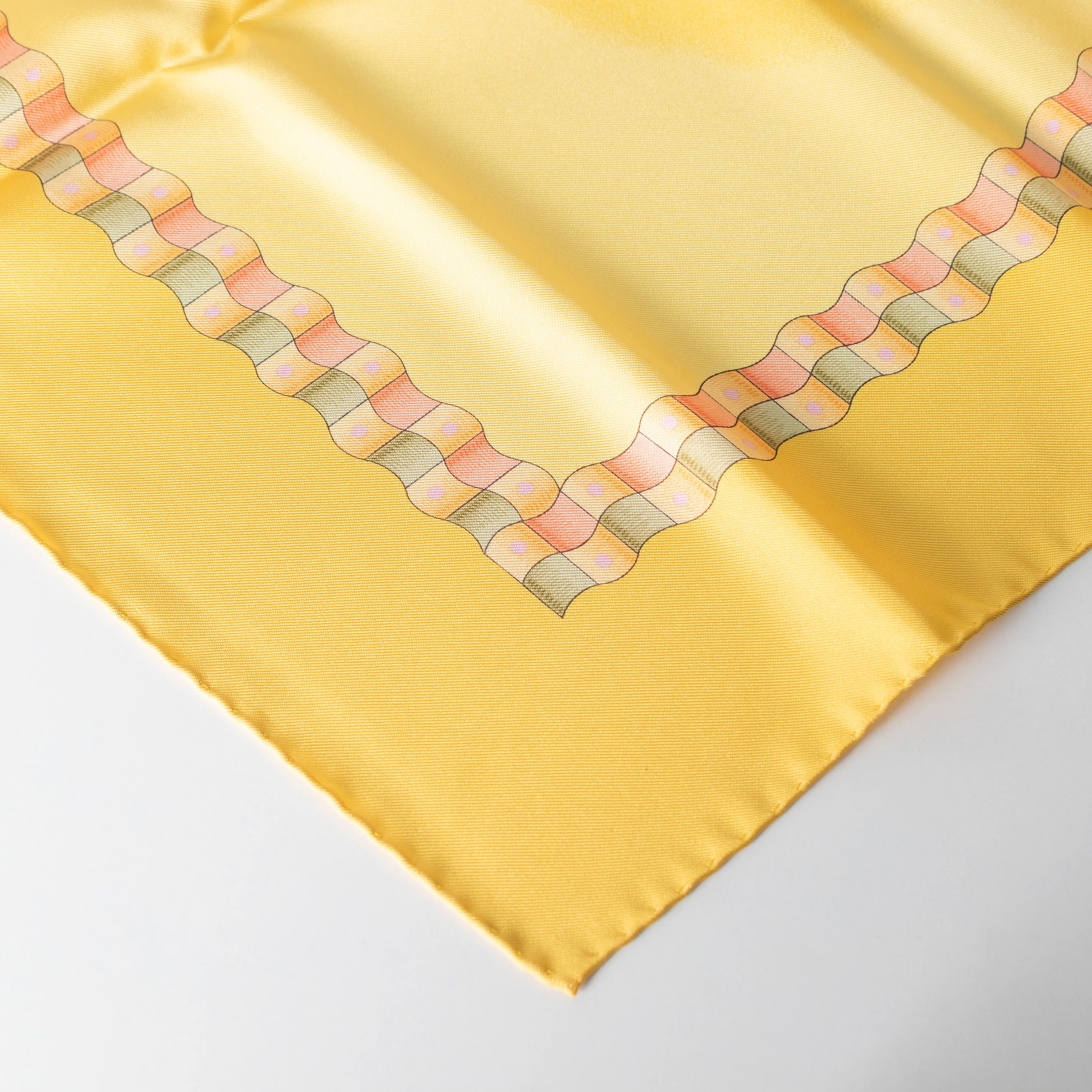 Salvatore Ferragamo Yellow With Pink Flower Print Silk Scarf - Image 8
