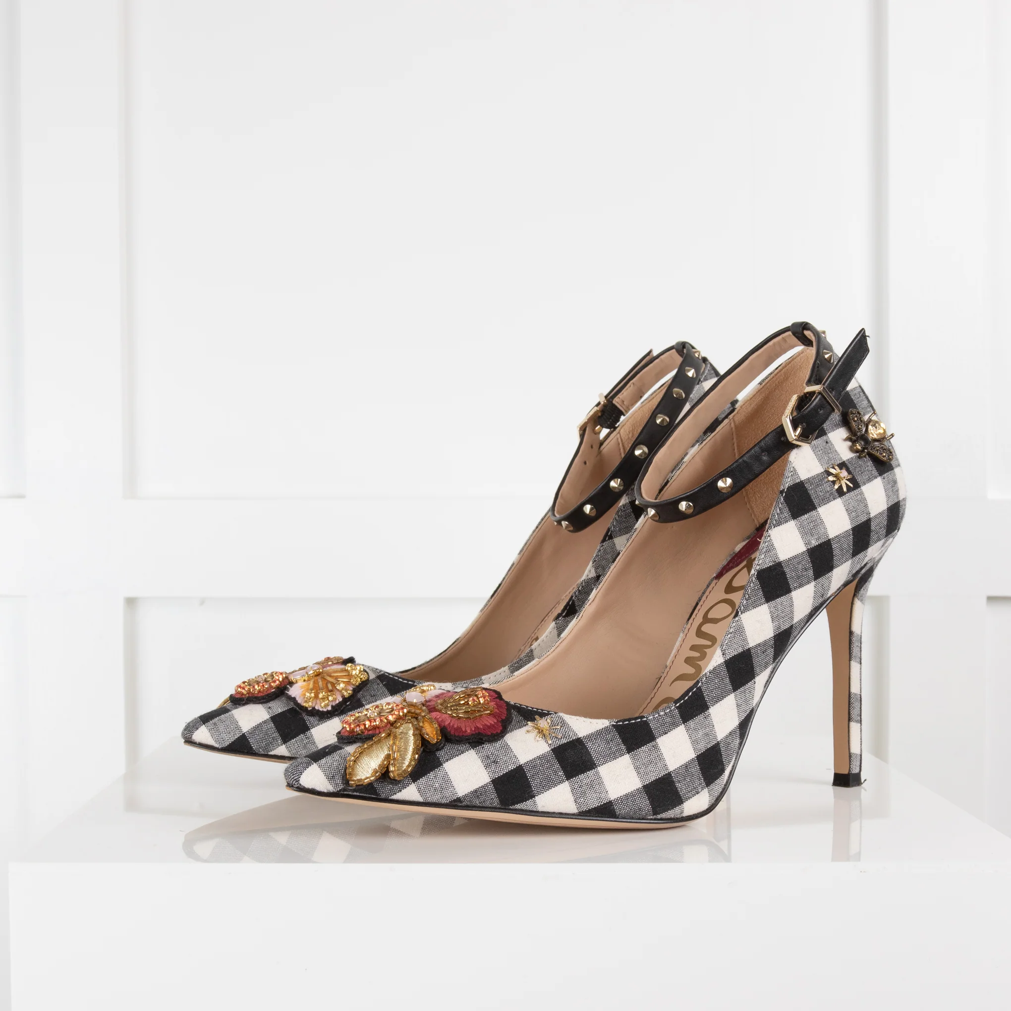 Sam Edelman Gingham Pointed Toe Heels with Ankle Strap
