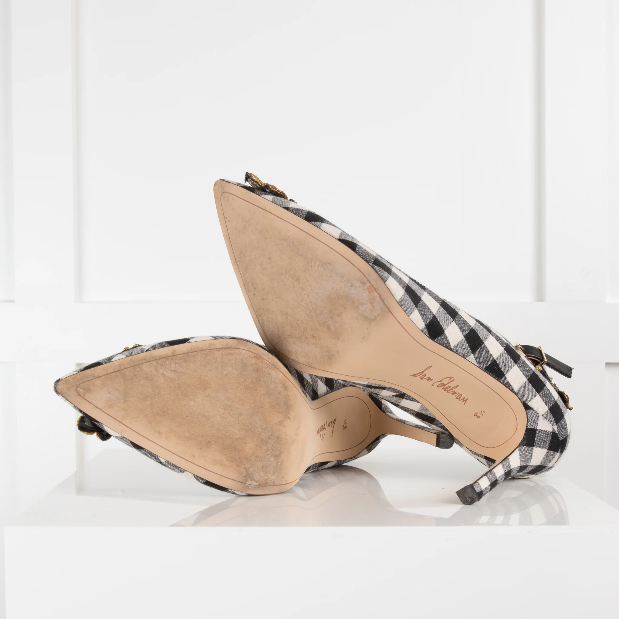Sam Edelman Gingham Pointed Toe Heels with Ankle Strap - Image 5