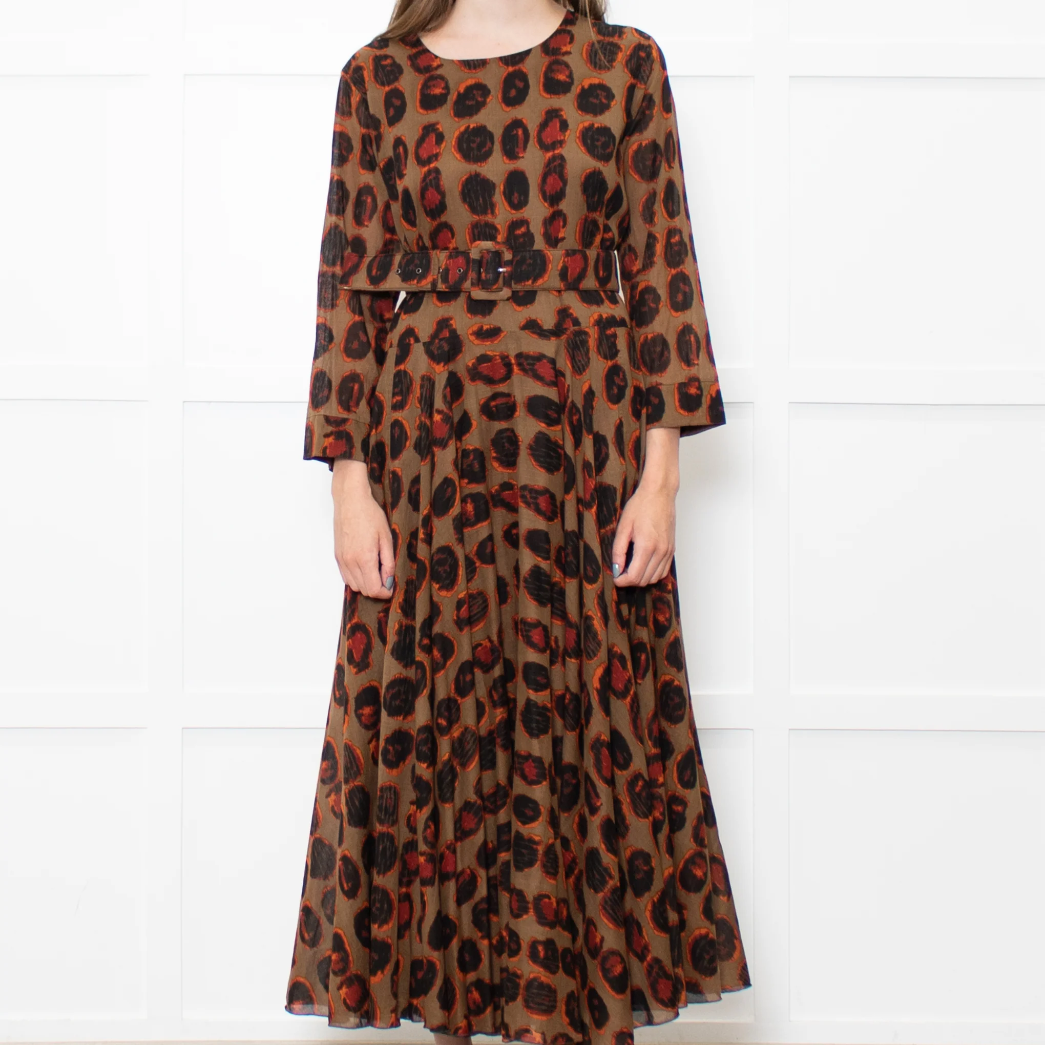 Samantha Sung Brown Animal Print Fit And Flare Belted Dress - Image 2