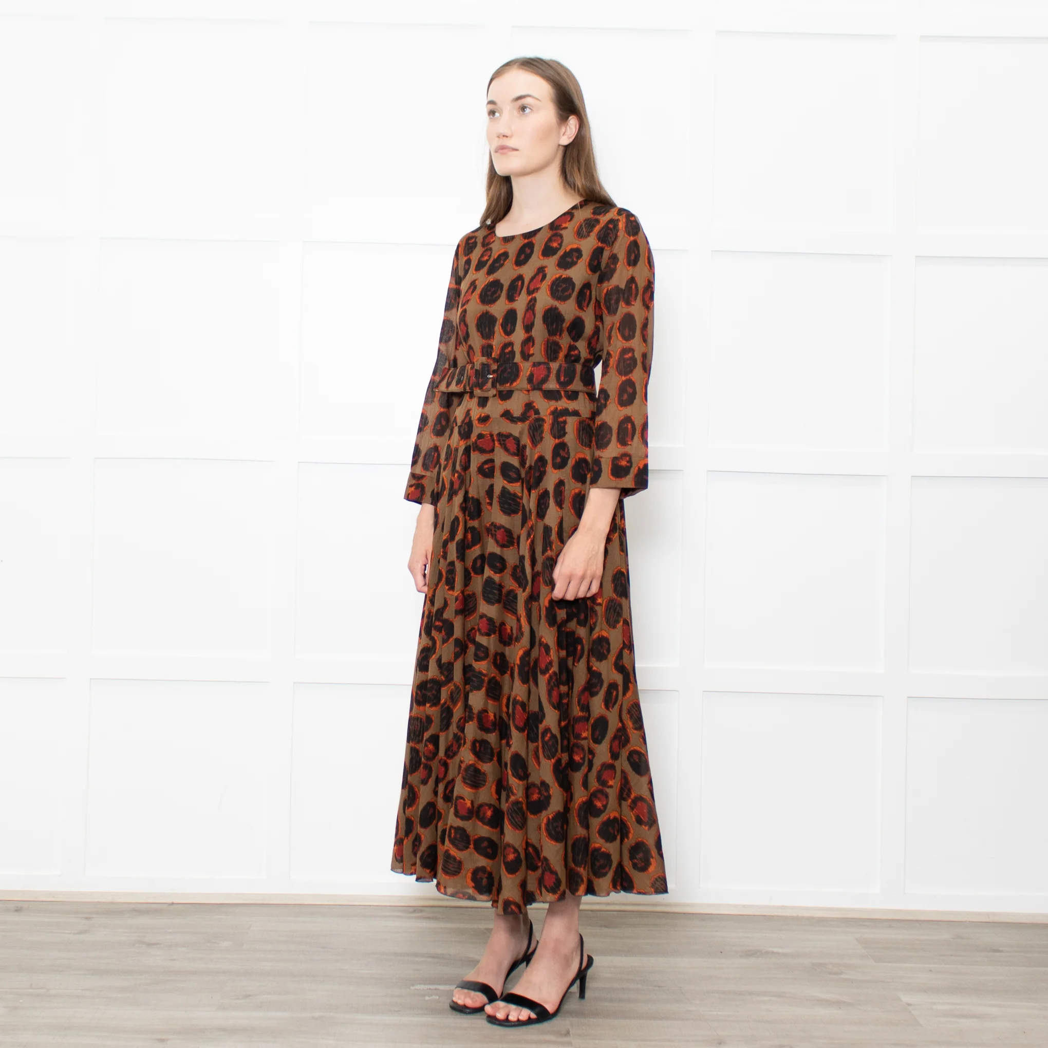 Samantha Sung Brown Animal Print Fit And Flare Belted Dress - Image 3