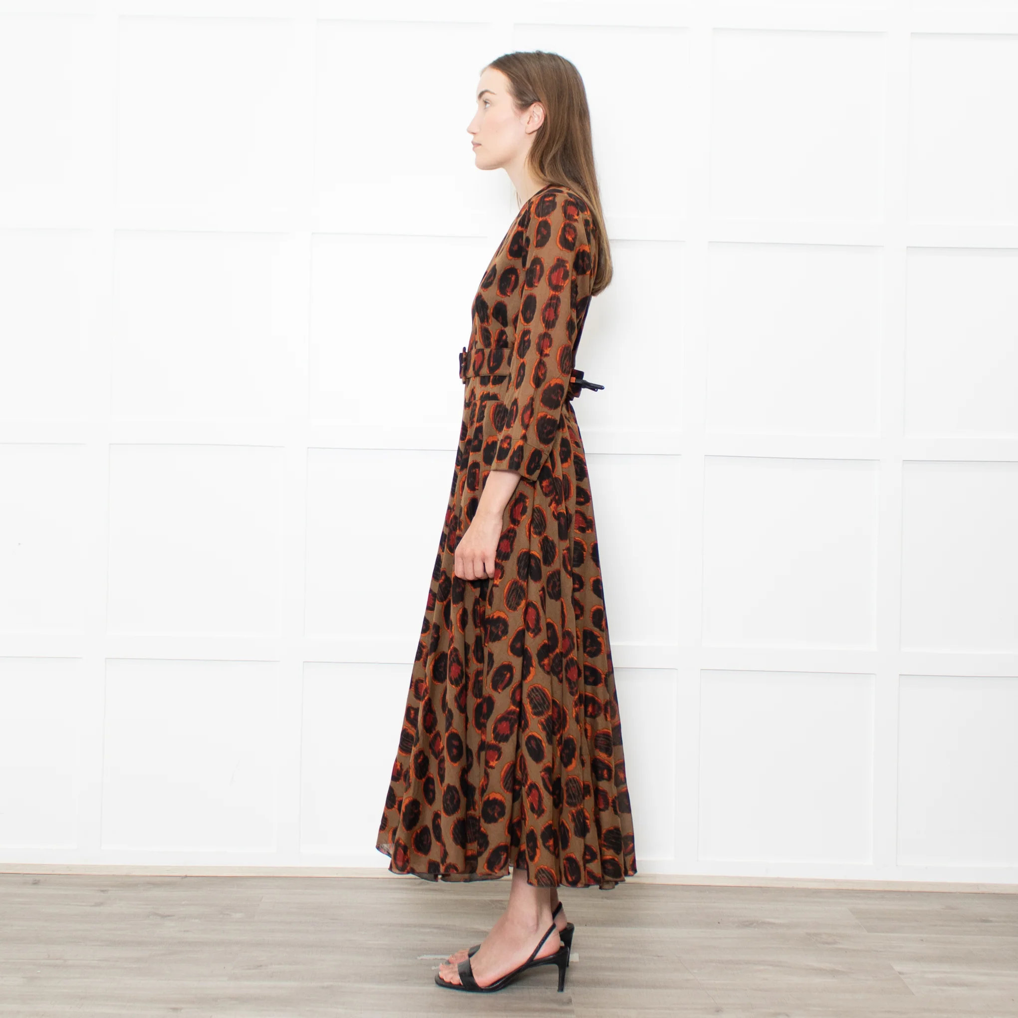 Samantha Sung Brown Animal Print Fit And Flare Belted Dress - Image 4
