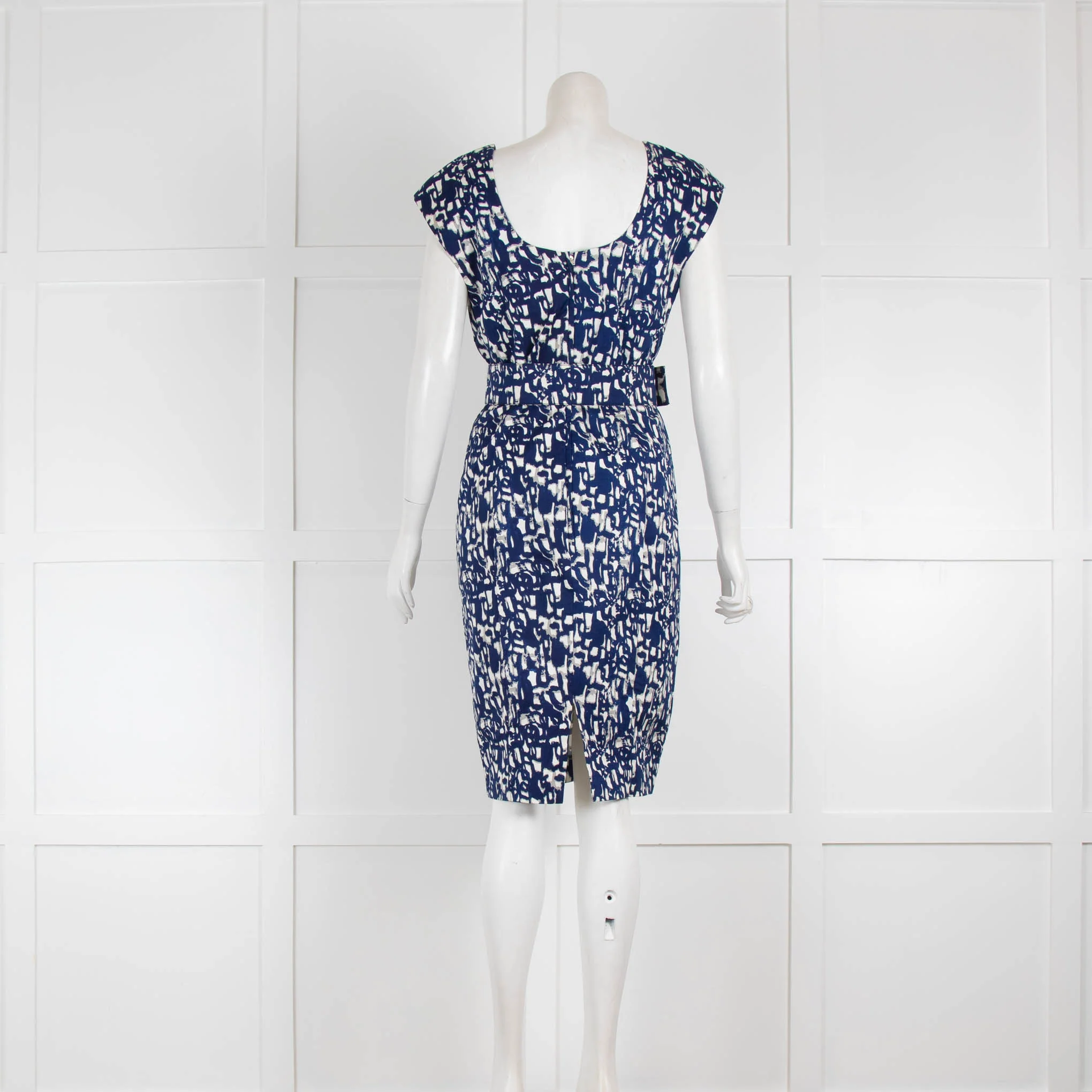 Samantha Sung Blue and Cream Pattern Shift Dress With Belt - Image 2