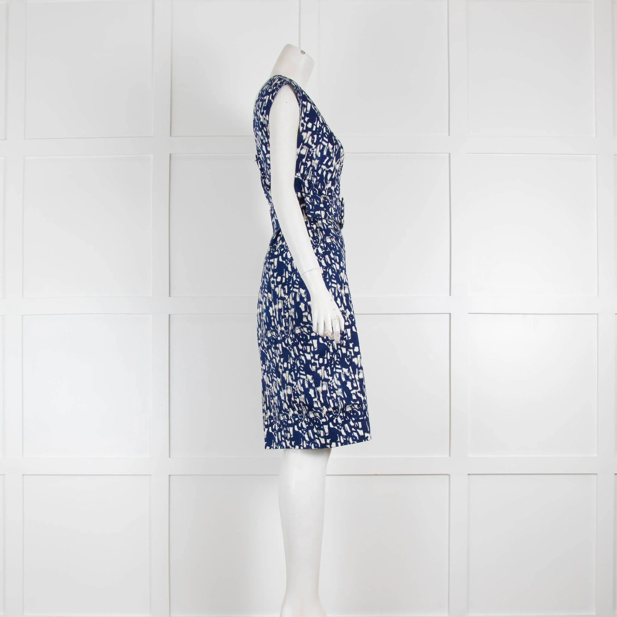 Samantha Sung Blue and Cream Pattern Shift Dress With Belt - Image 3