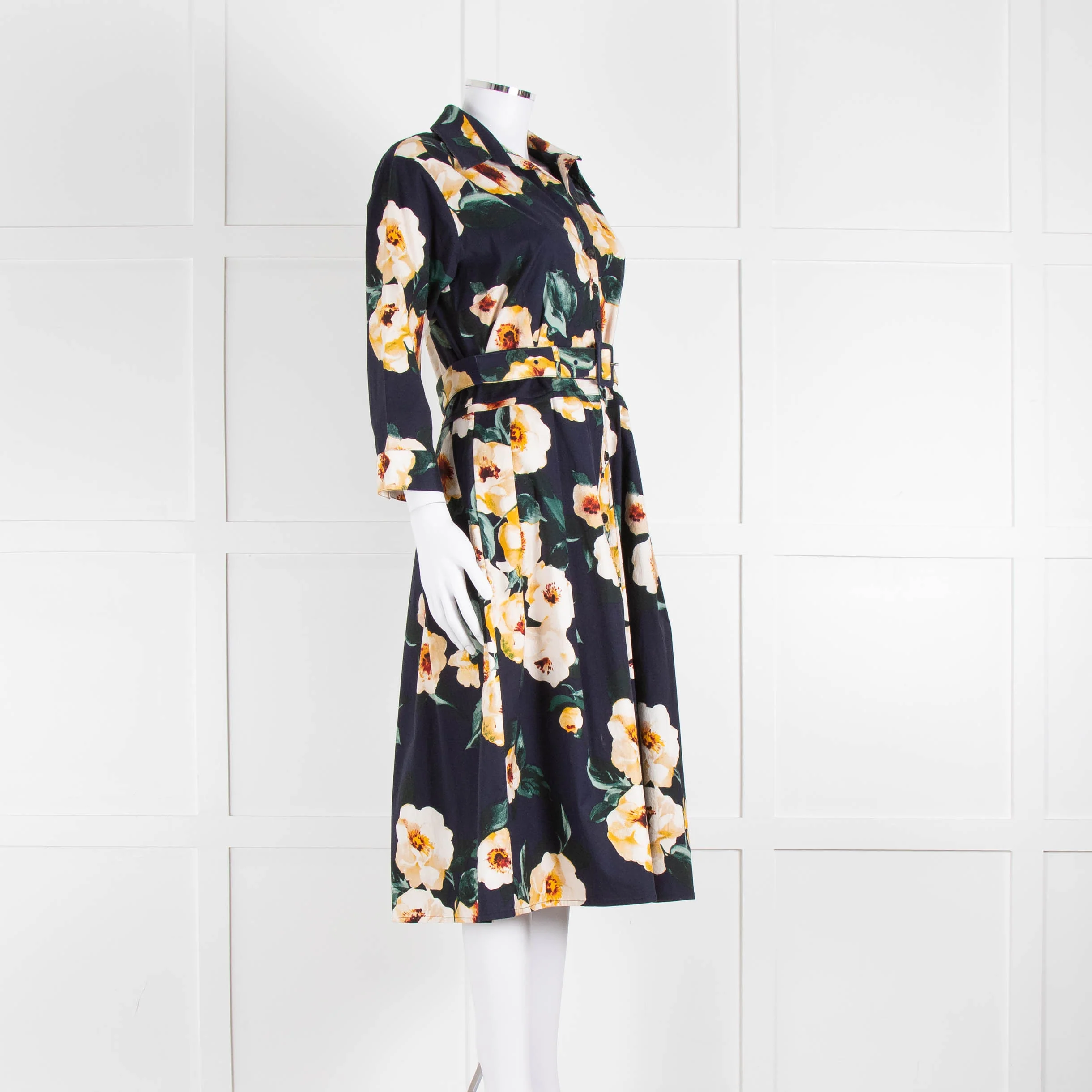 Samantha Sung Navy Shirt Dress with Yellow Flowers - Image 2