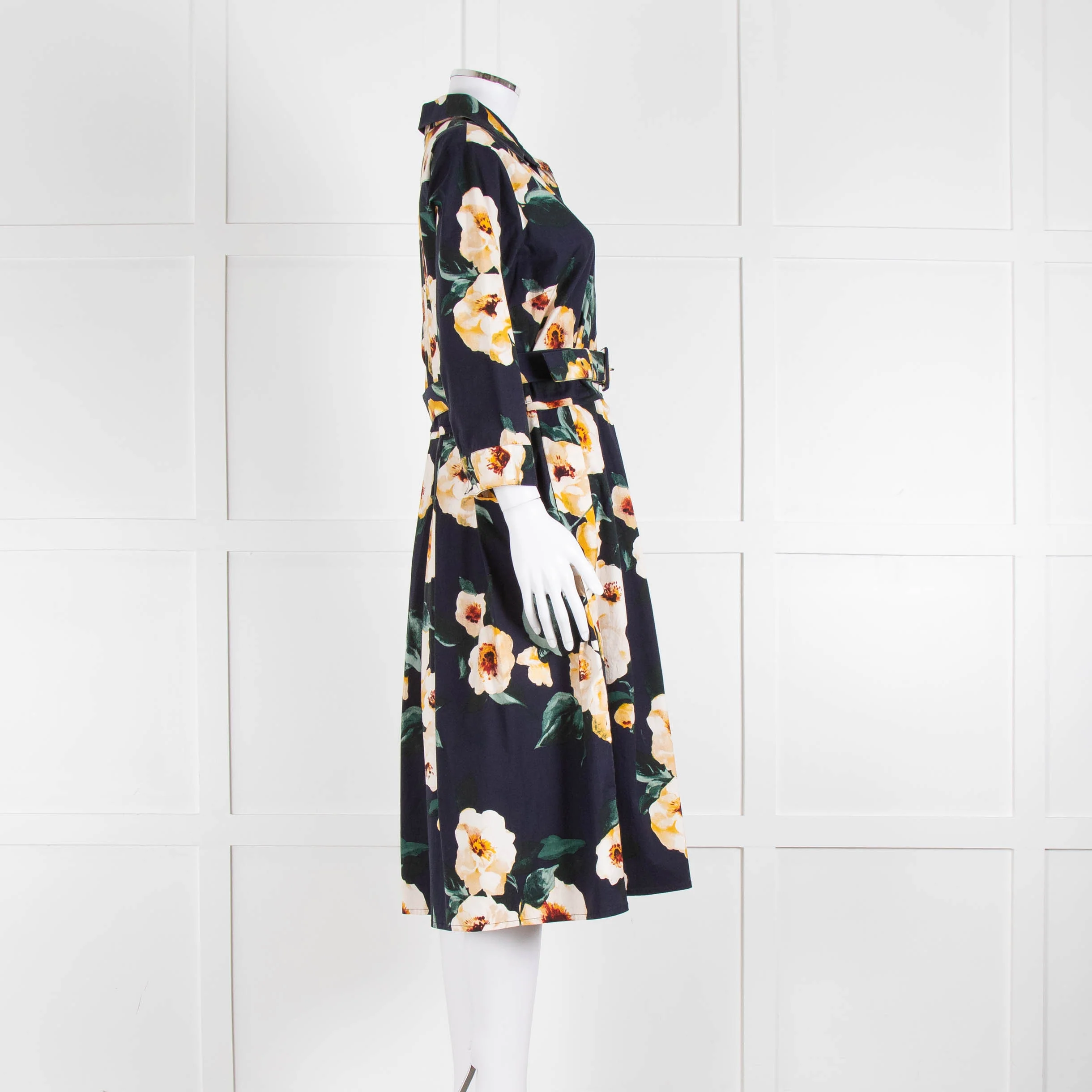 Samantha Sung Navy Shirt Dress with Yellow Flowers - Image 3