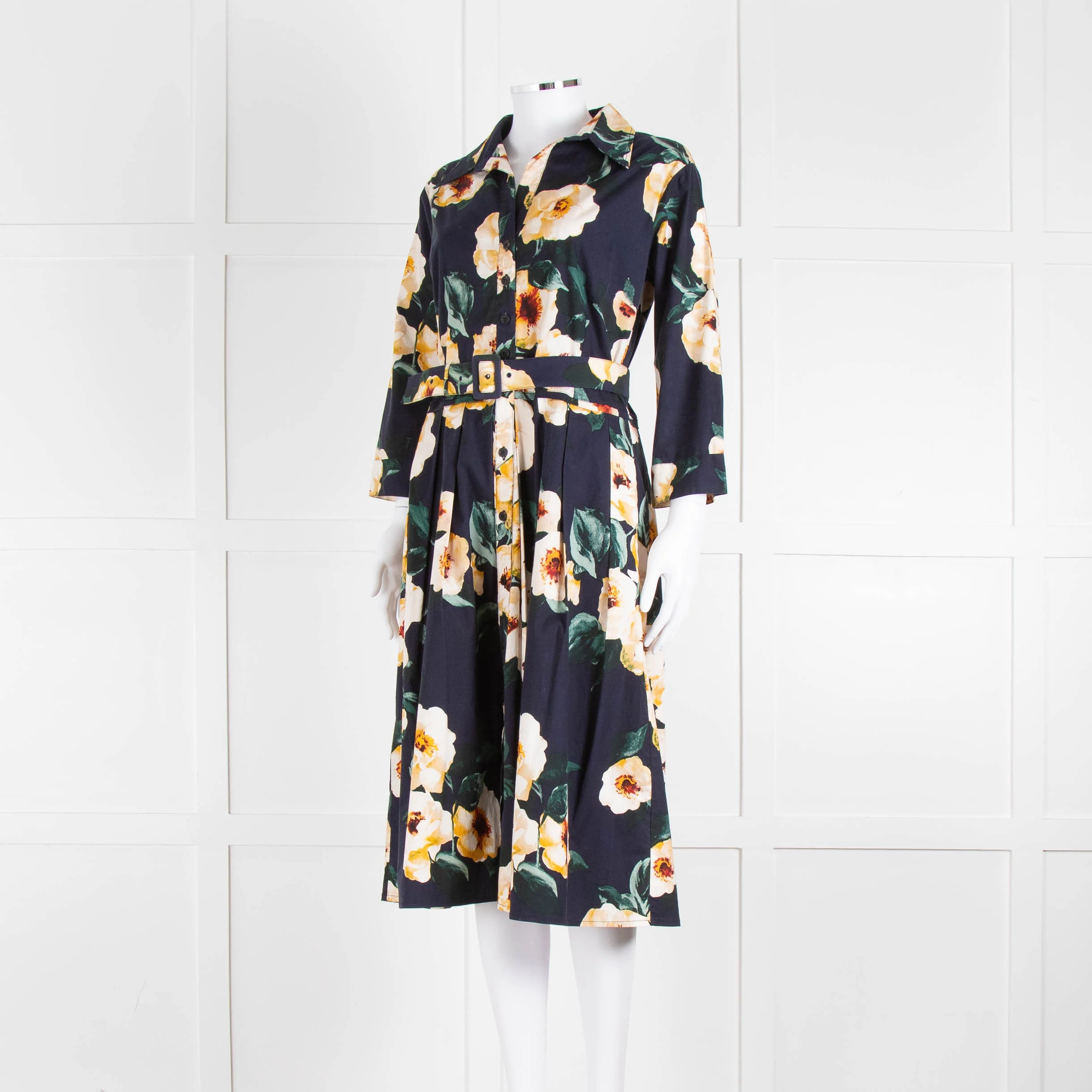 Samantha Sung Navy Shirt Dress with Yellow Flowers - Image 9