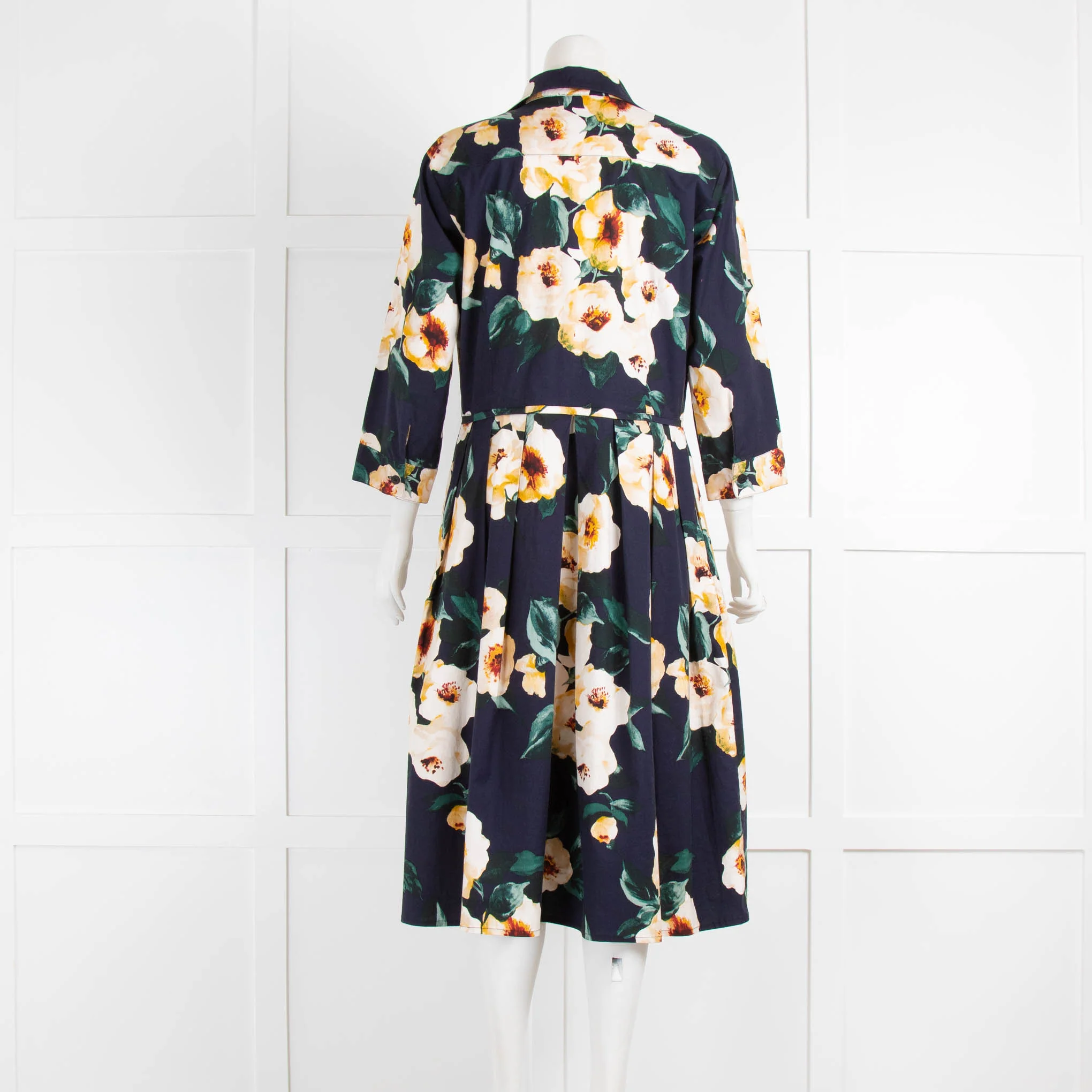 Samantha Sung Navy White Floral Cotton Midi Dress - Image 3